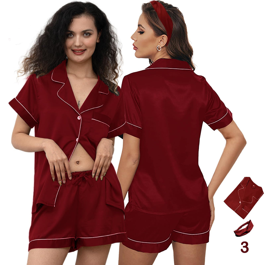 3Pcs Silk Pajamas XS-4XL Womens Satin Pajama Short Floral Sleepwear Bride Soft Pj Lounge Sets Pjs Shorts Set WEBE CLOTHING