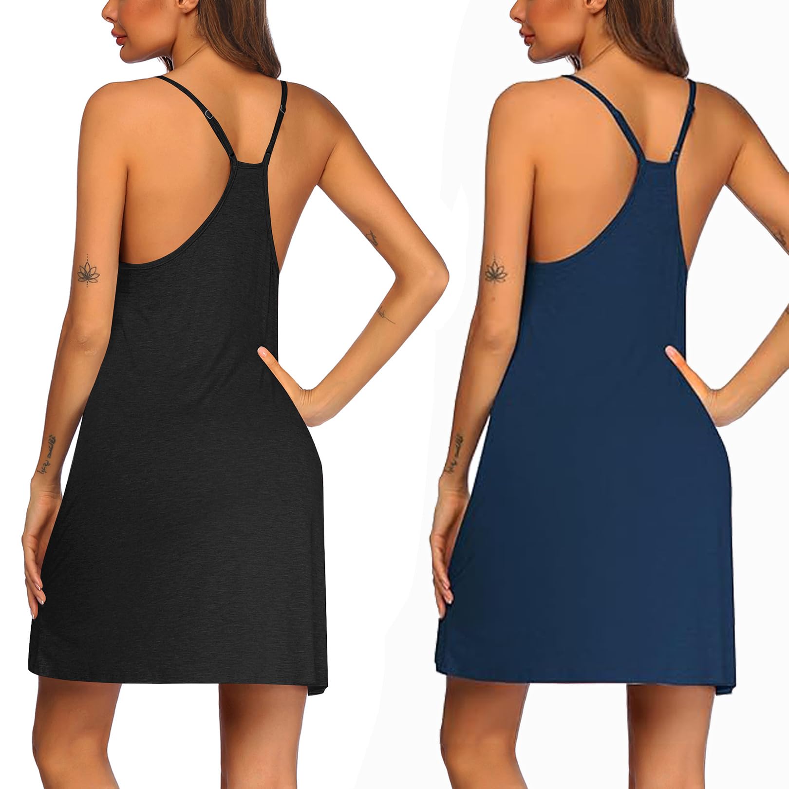 Ekouaer 2 Pack Nightgown for Womens Sleeveless Sleepwear Sleep Tank Chemise | Racerback Sleep Dress Sexy Nighties Ladies Night Dress Soft Pajama Dress Cami Nightgown with Adjustable Spaghetti Straps WEBE CLOTHING