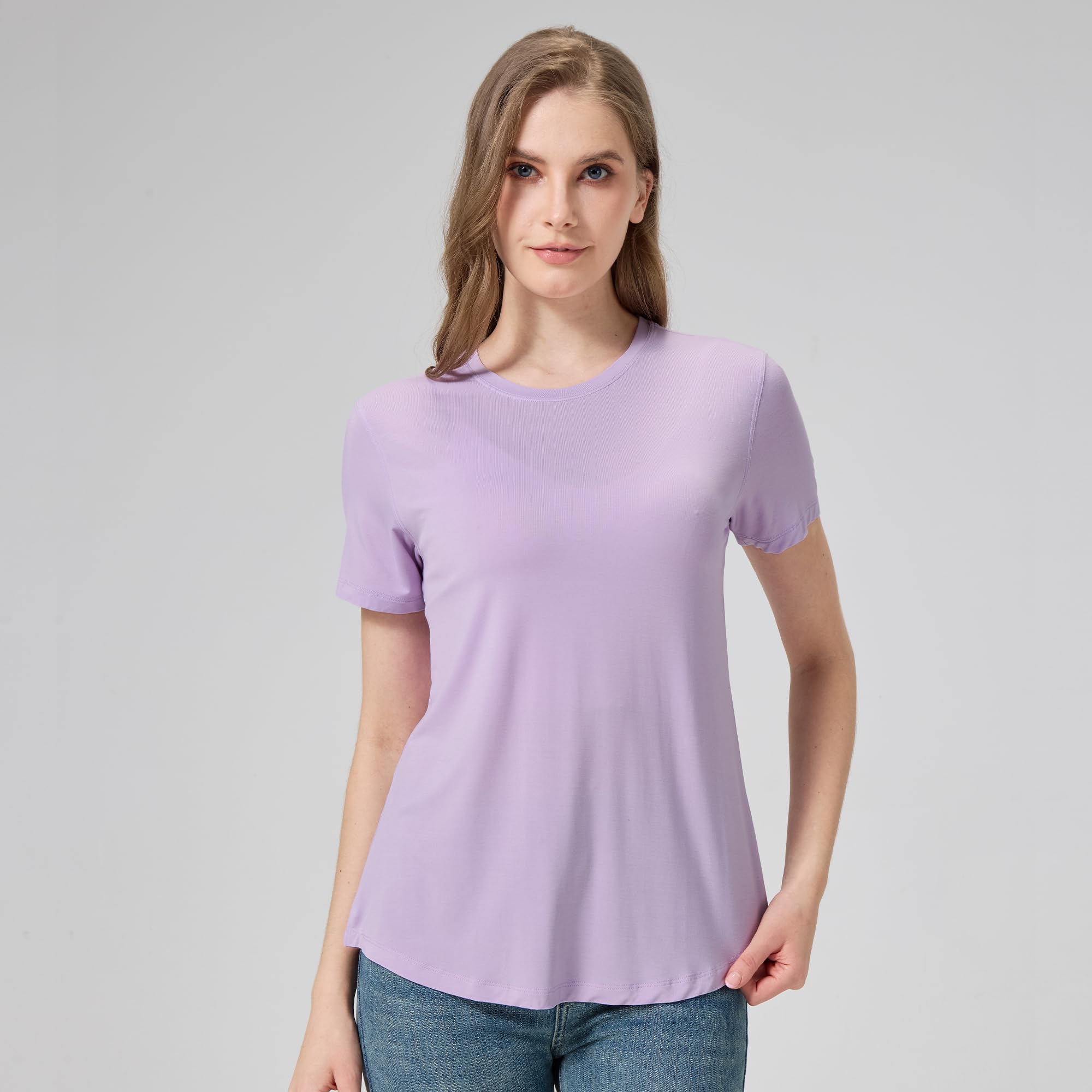 netdraw Women's Soft Bamboo Viscose T-Shirt, Curved Hem Crew Neck Short Sleeve Moisture Wicking Casual Sleep Pajama Tops