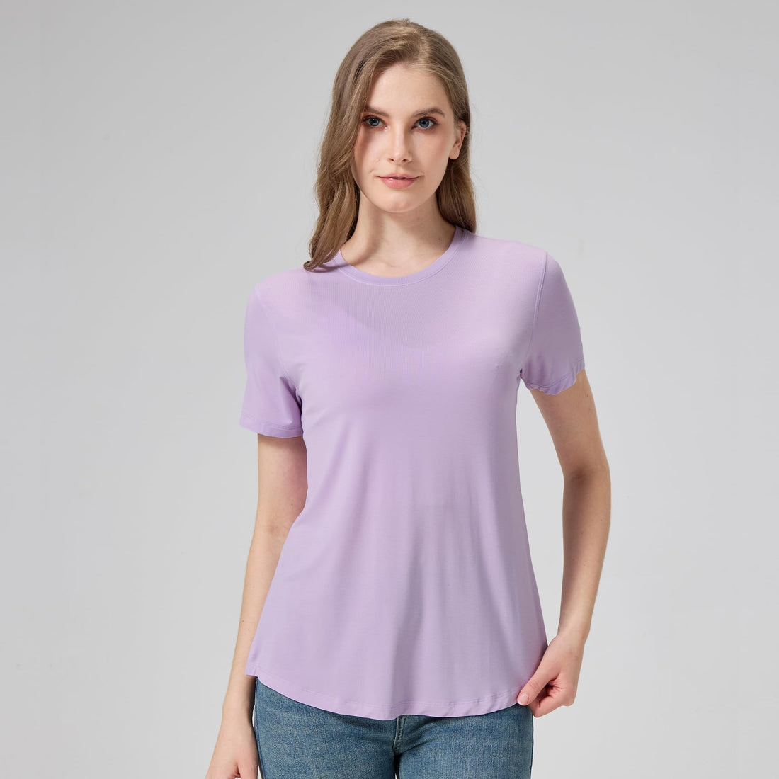 netdraw Women's Soft Bamboo Viscose T-Shirt, Curved Hem Crew Neck Short Sleeve Moisture Wicking Casual Sleep Pajama Tops