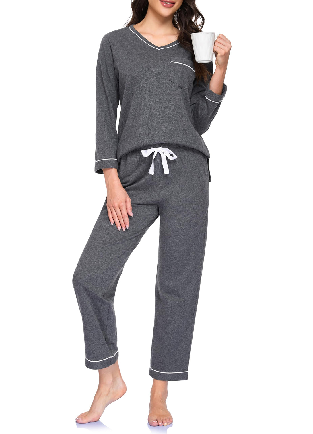 EA'S SECRET 100% cotton Pajamas for Women Summer Lightweight Long Sleeve Pjs 2 Piece Soft Lounge Sleepwear with pocket