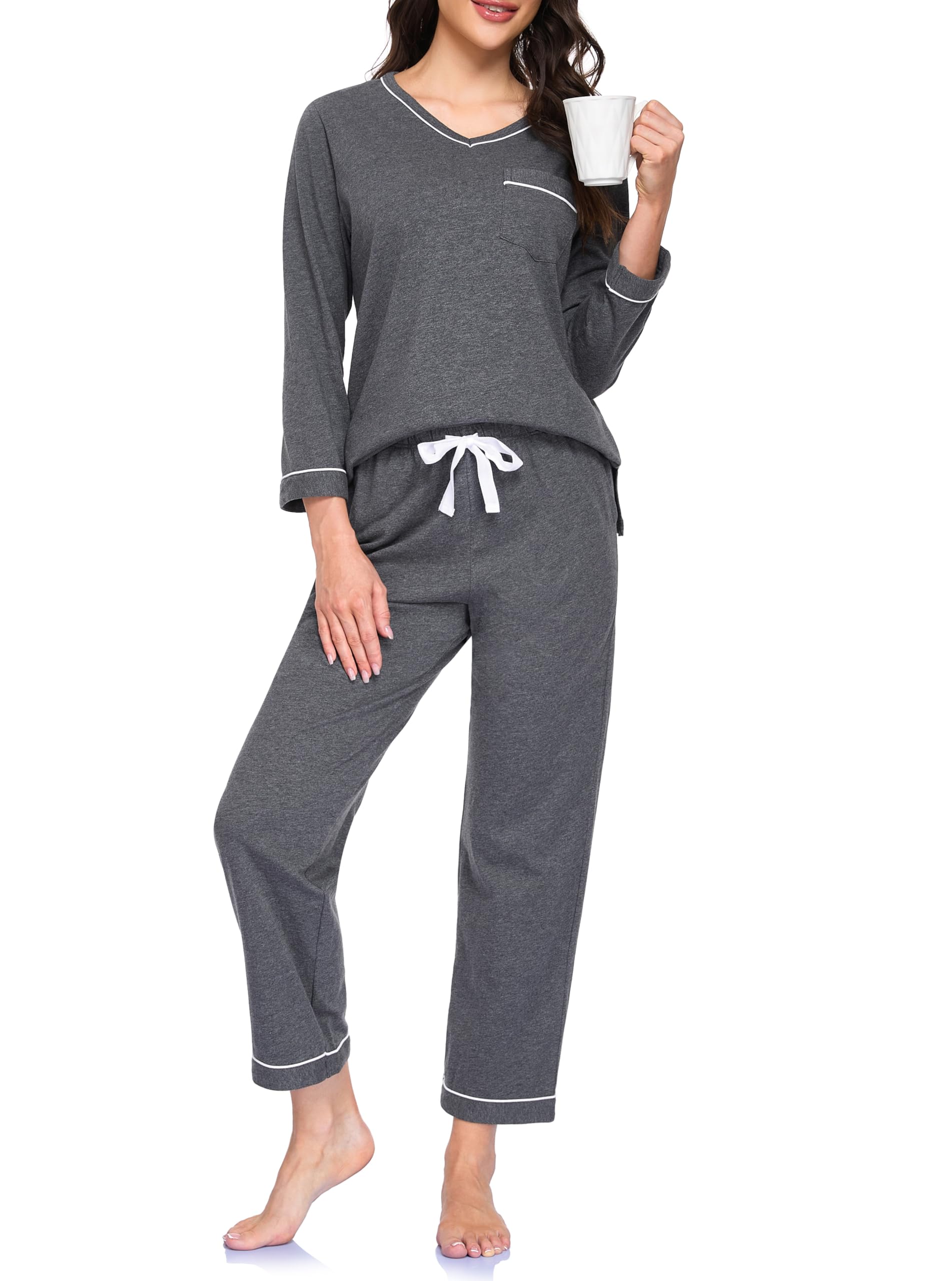 EA'S SECRET 100% cotton Pajamas for Women Summer Lightweight Long Sleeve Pjs 2 Piece Soft Lounge Sleepwear with pocket