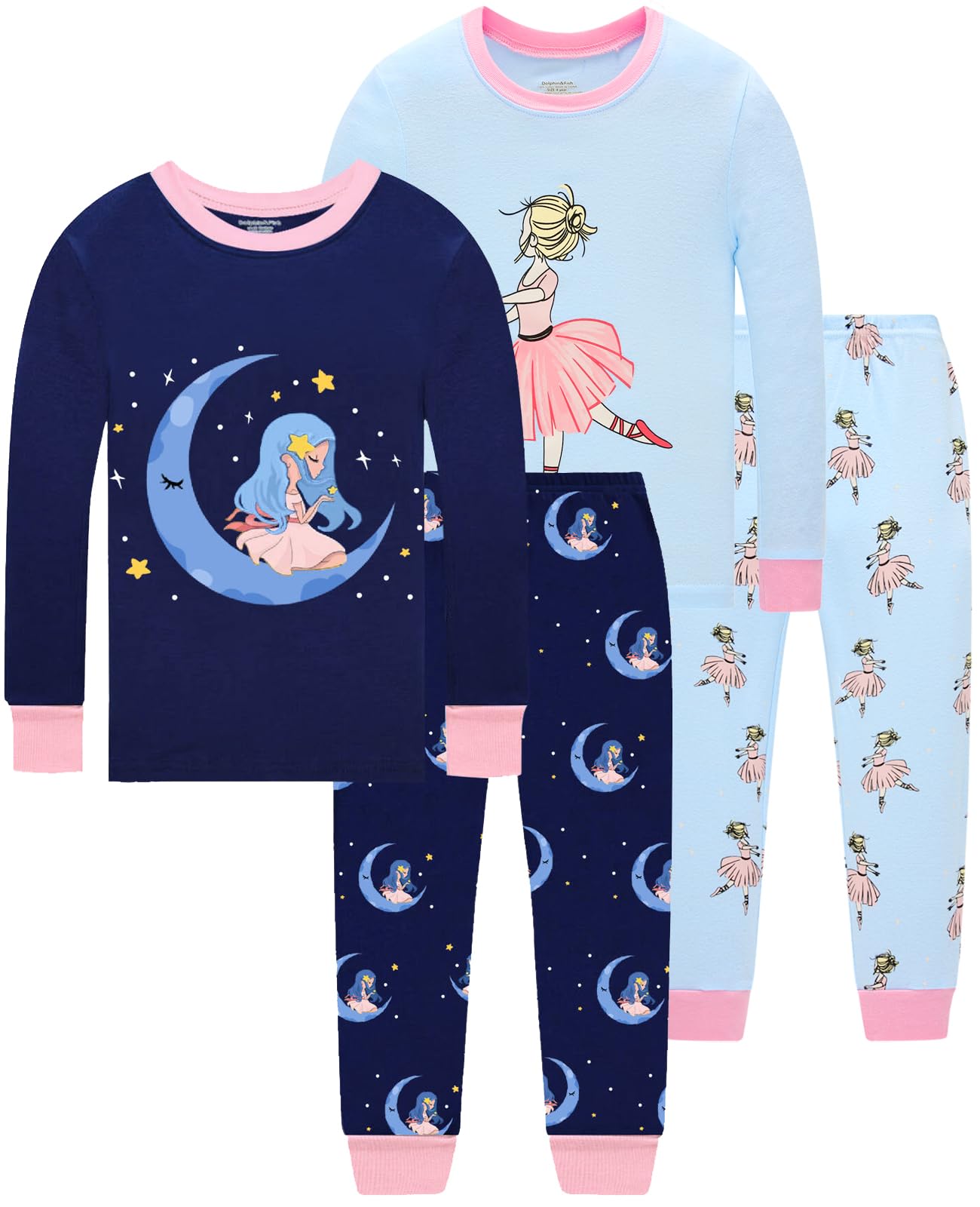Dolphin&Fish Boys and Girls Soft Pajamas 100% Cotton Toddler Pjs Long Sleeve Kid Sleepwear Sets