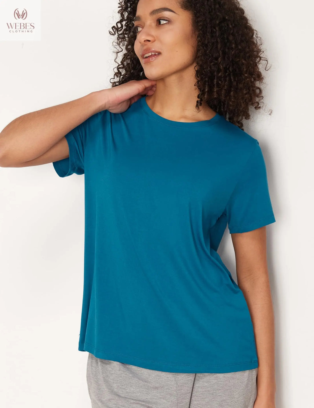 GYS Women's Pajama Tops Bamboo-derived Viscose Soft Comfy Short Sleeve Basic Lounge Tops