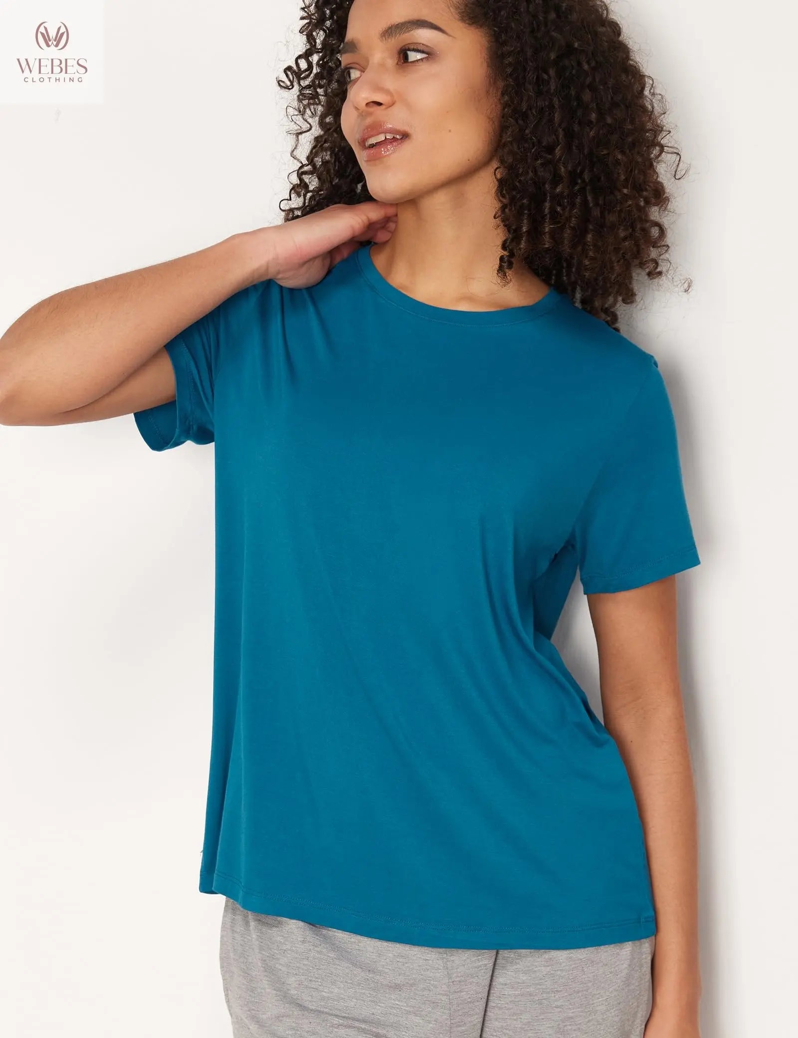 GYS Women's Pajama Tops Bamboo-derived Viscose Soft Comfy Short Sleeve Basic Lounge Tops