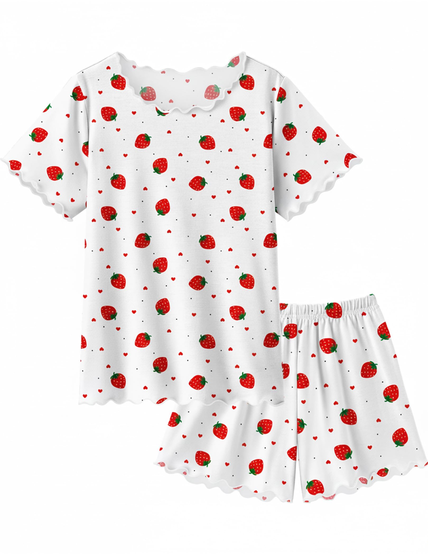 Arshiner Girls Pajama Set Short Sleeve Lounge Set Soft Shirring Summer Sleepwear Pj Sets