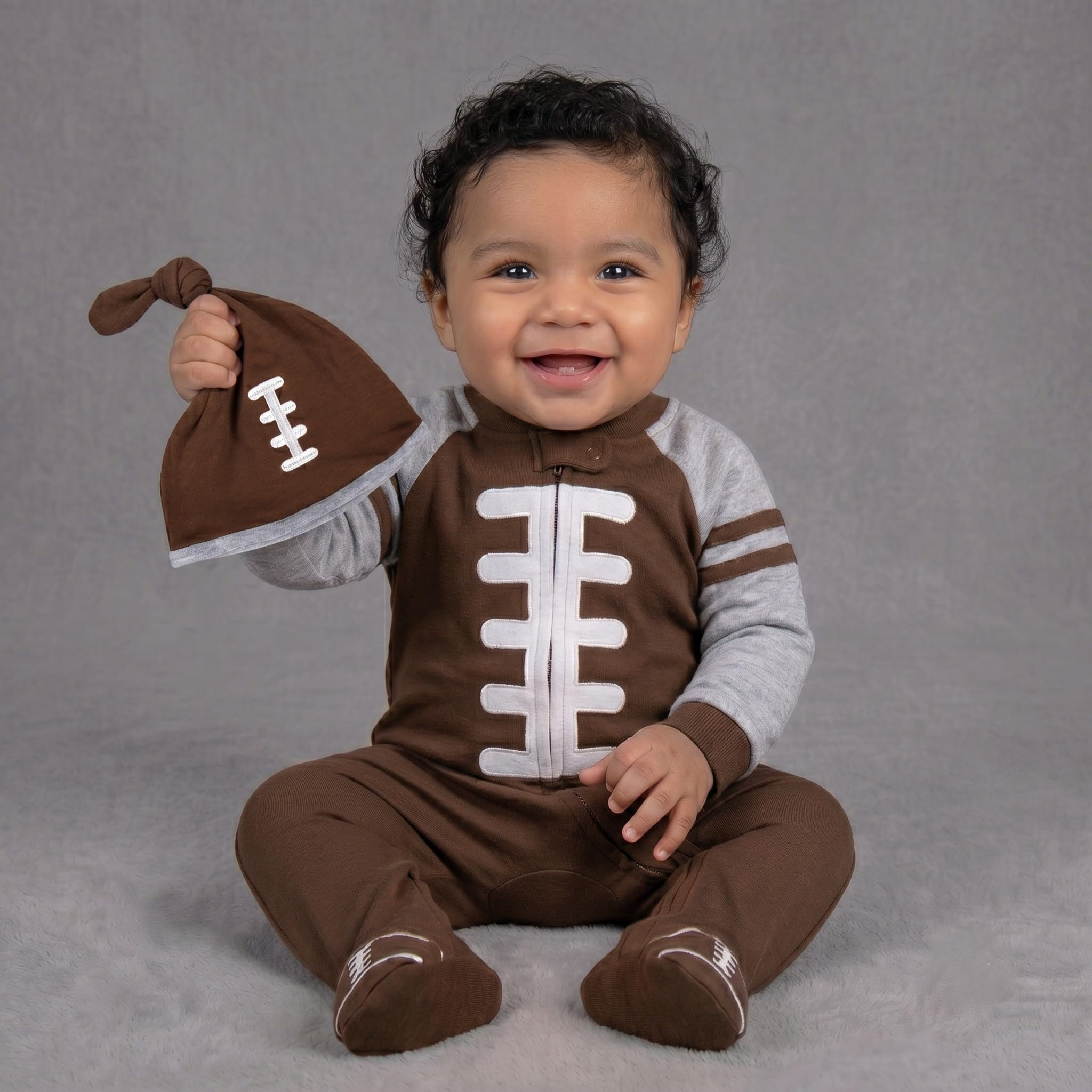 Baby Footie Bodysuit Headband or Hat 2 Piece Set – Christmas Thanksgiving Zip-Up Outfit,Holiday Pajamas for Infants
