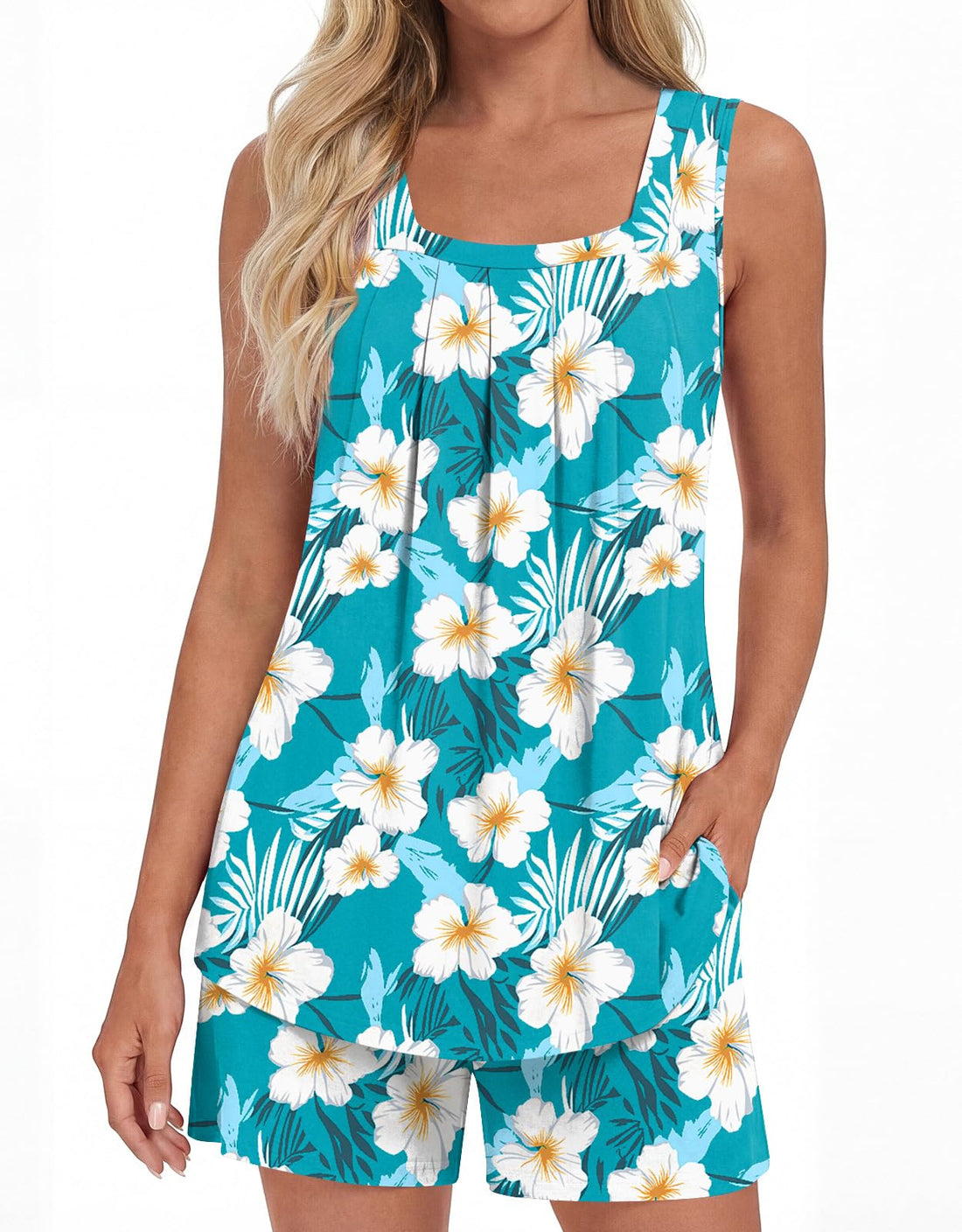 LONGYUAN Womens Sleeveless Pajama Set Soft Summer Lounge Shorts Tank Top Sleepwear with Pockets 2 Piece Set M-3XL