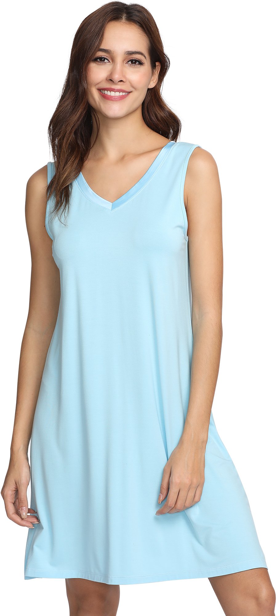 WiWi Nightgown for Women Super Soft Sleeveless Sleepwear Cool V-neck Sleep Shirts Bamboo Viscose Pj Gown S-4X WEBE CLOTHING