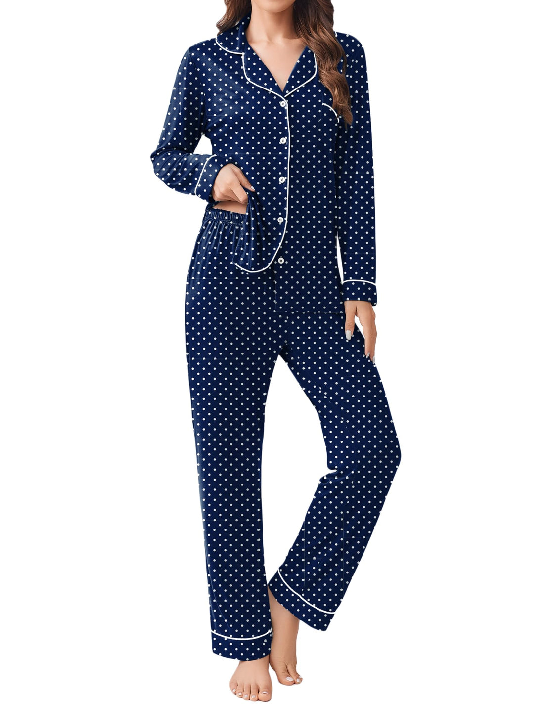 Ekouaer Womens Pajamas Set 2 Piece Button Down Pjs Soft Long Sleeve Top and Pants Sleepwear Set Lounge Sets