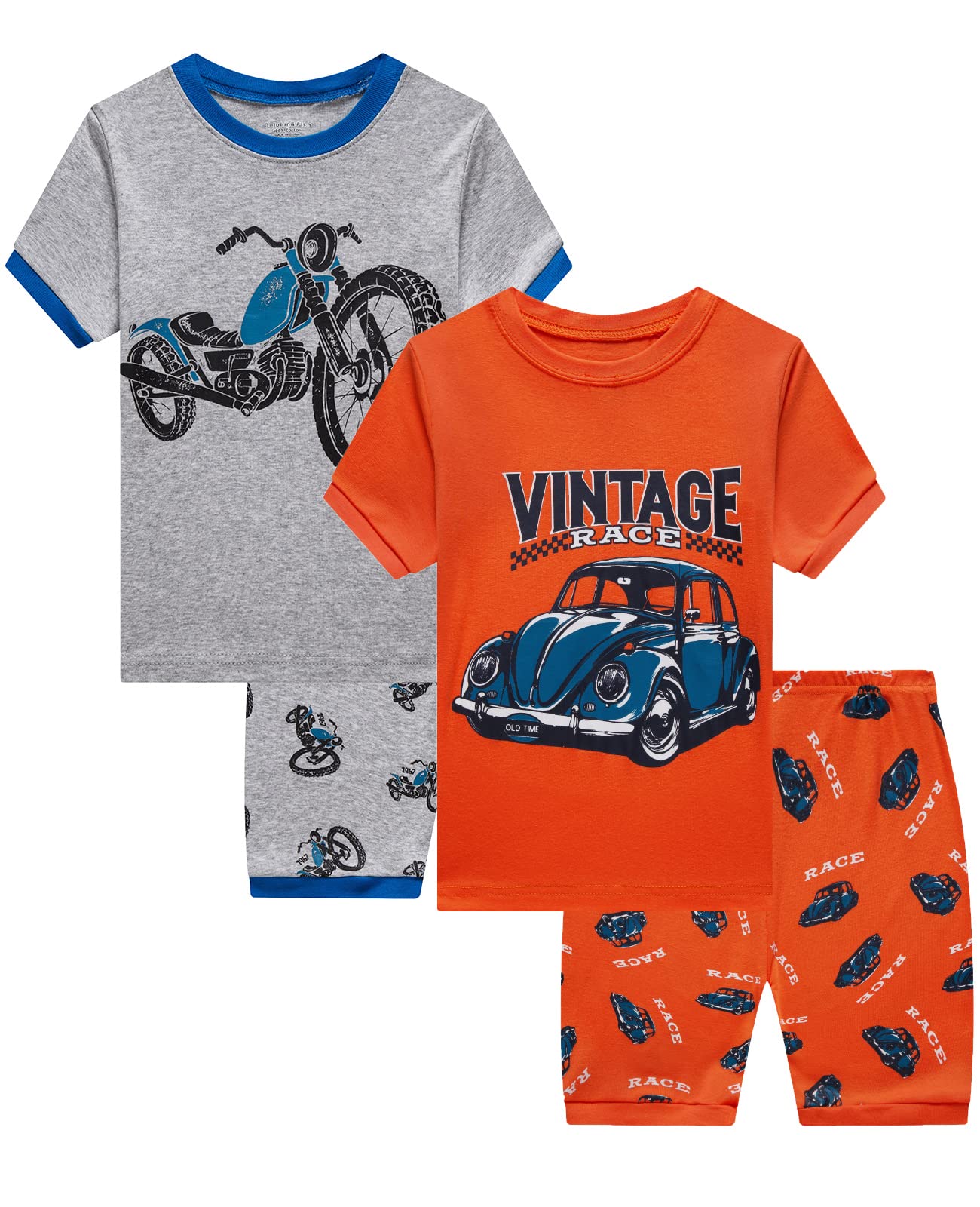 Dolphin&Fish Little Boys Cotton Short Pajamas 4 Piece Summer Kids Clothes Children Toddler Pjs