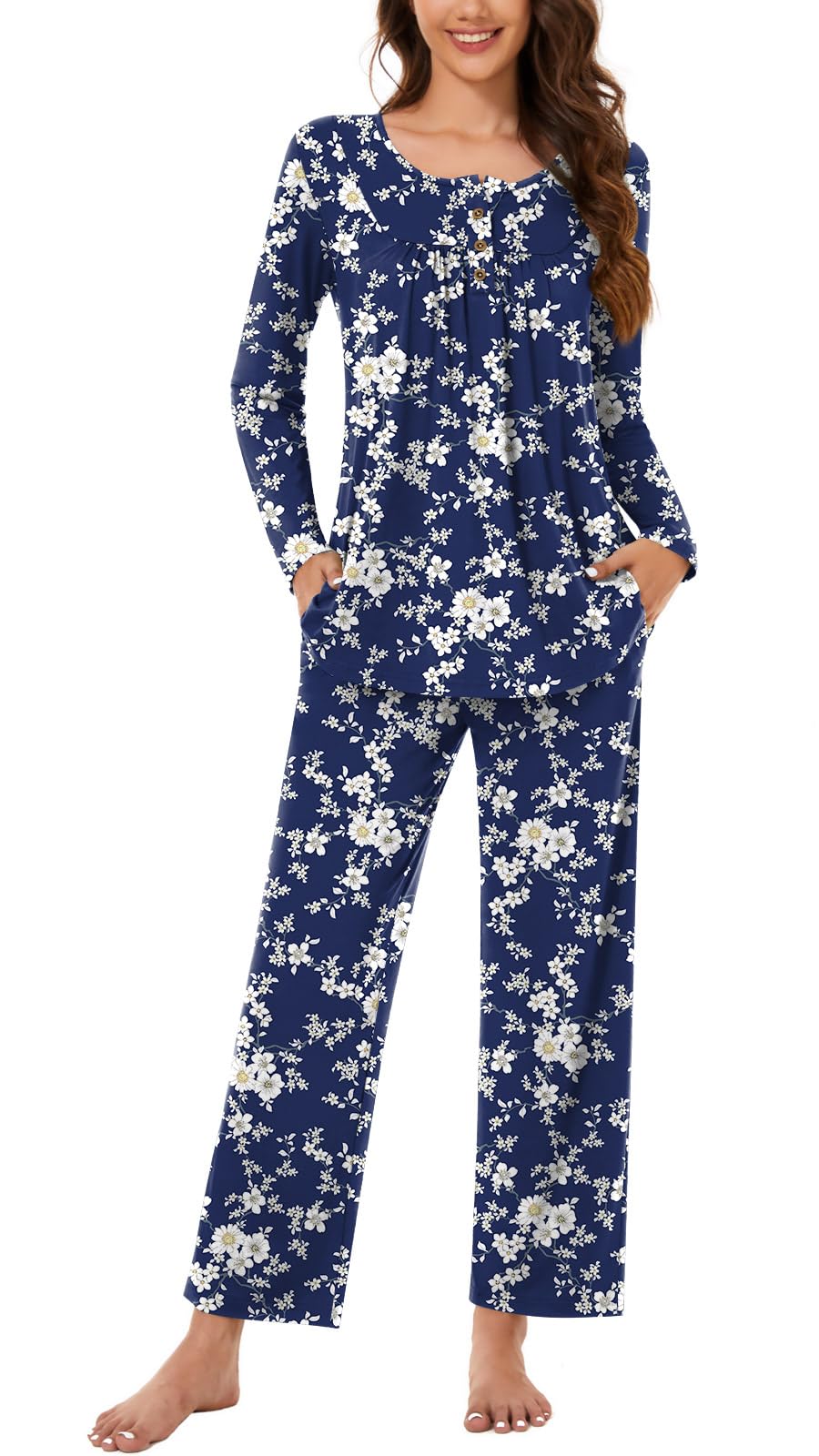 Bestbee Women's Pajama Set, 2 Piece Lounge Outfits Sleepwear Fall Long Sleeve Long Pant With Pockets Ladies Pjs