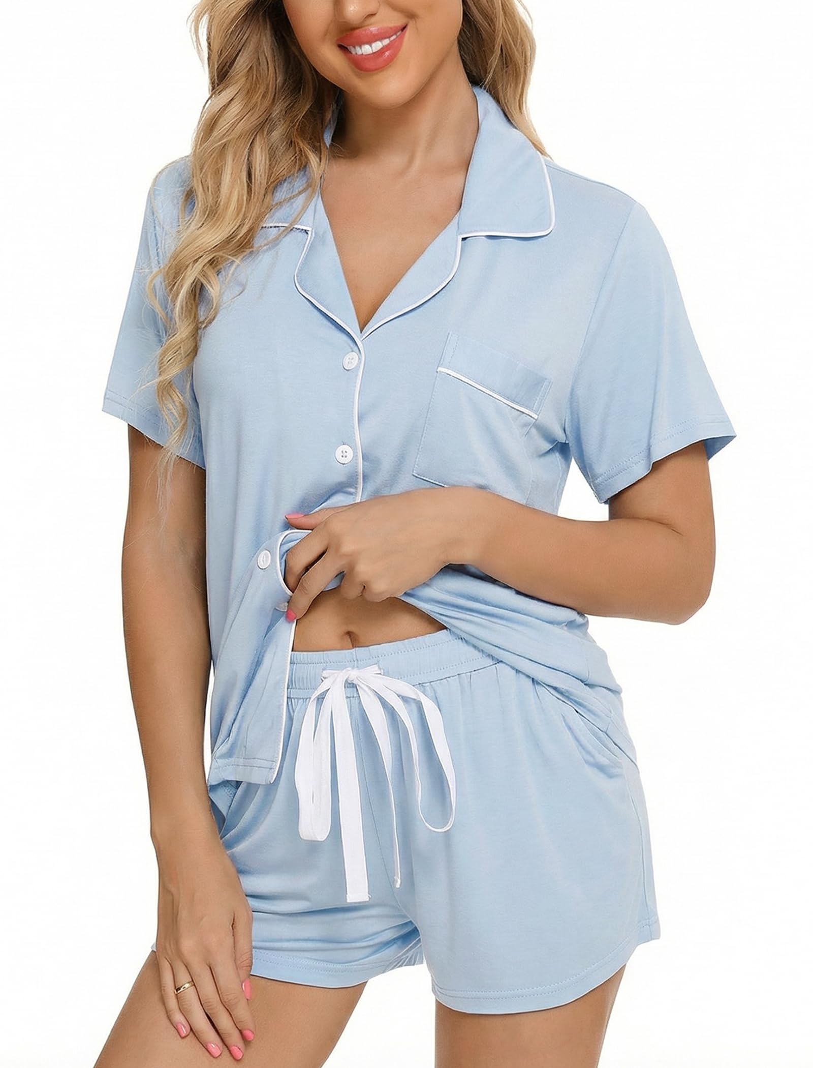 Leikar Womens Button Down Pajama Sets Bride Pajamas Sets Sleepwear Shorts Lounge Set