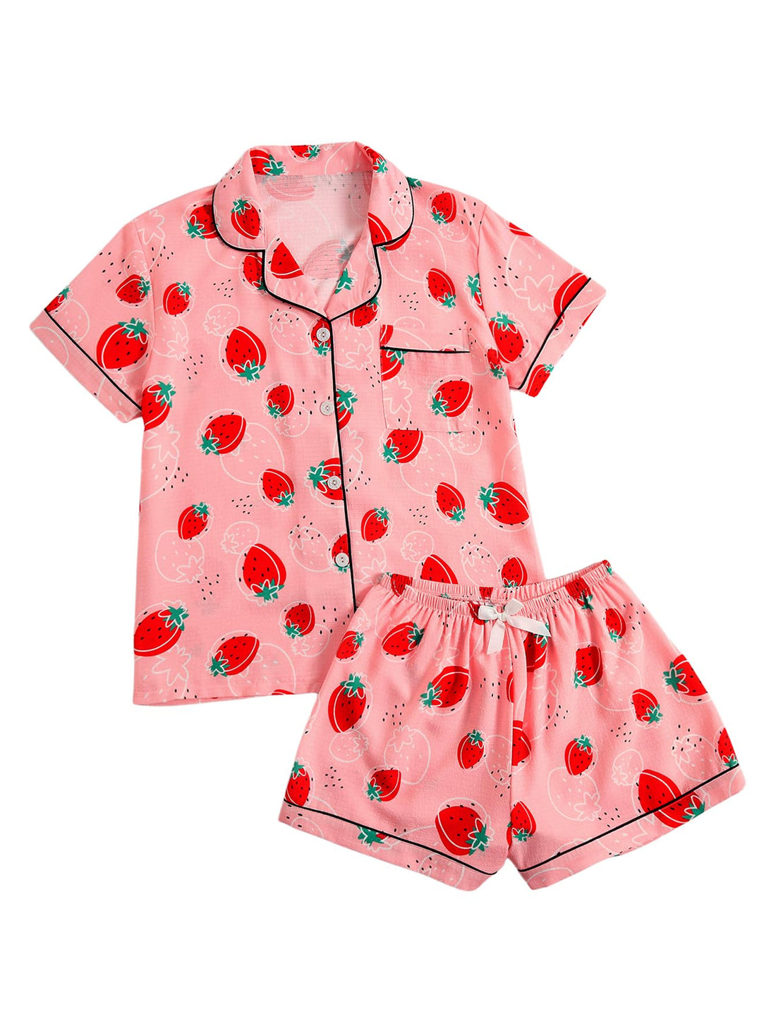 Verdusa Pajamas For Women Set 2 Piece Summer Pajama Sets Cute Pjs Lounge Matching Button Shirt with Shorts