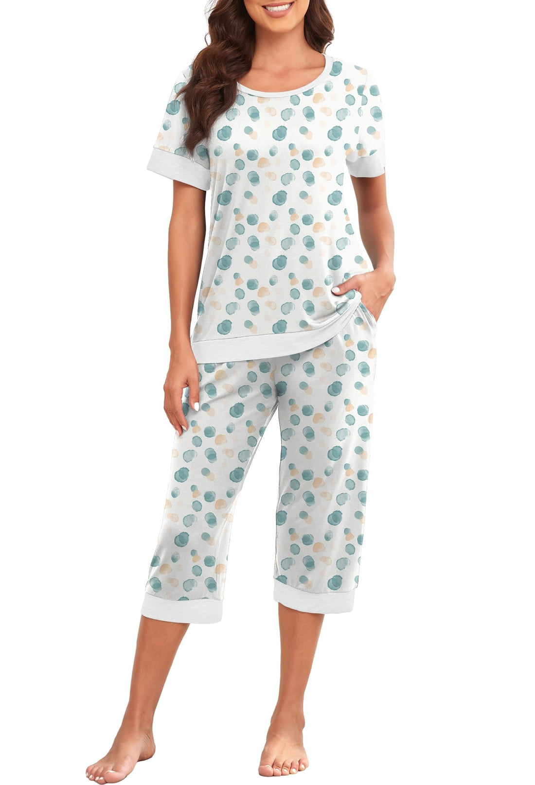 PrinStory Women's Pajama Set Short Sleeve Shirt and Capri Pants Sleepwear Pjs Sets Lounge Set WEBE CLOTHING