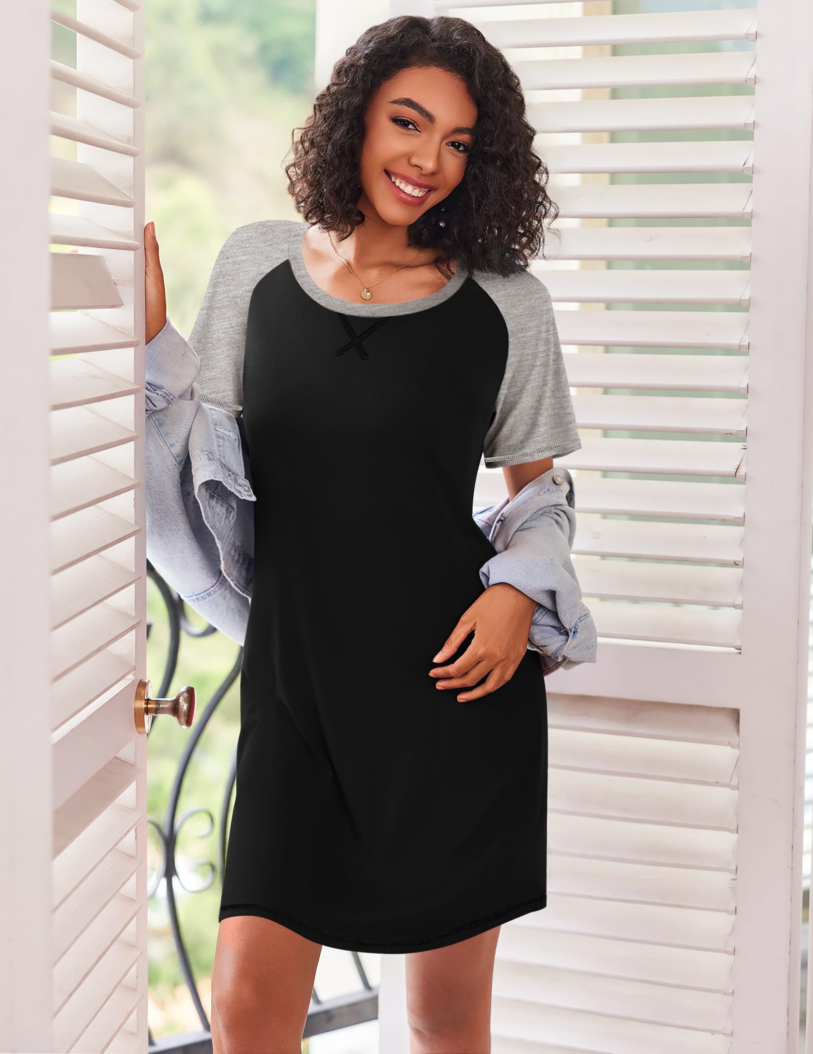 Ekouaer Nightgowns for Women Short Sleeve Sleep Shirts Crewneck Night Shirts Soft Sleepwear Caual T Shirt Sleep Dress