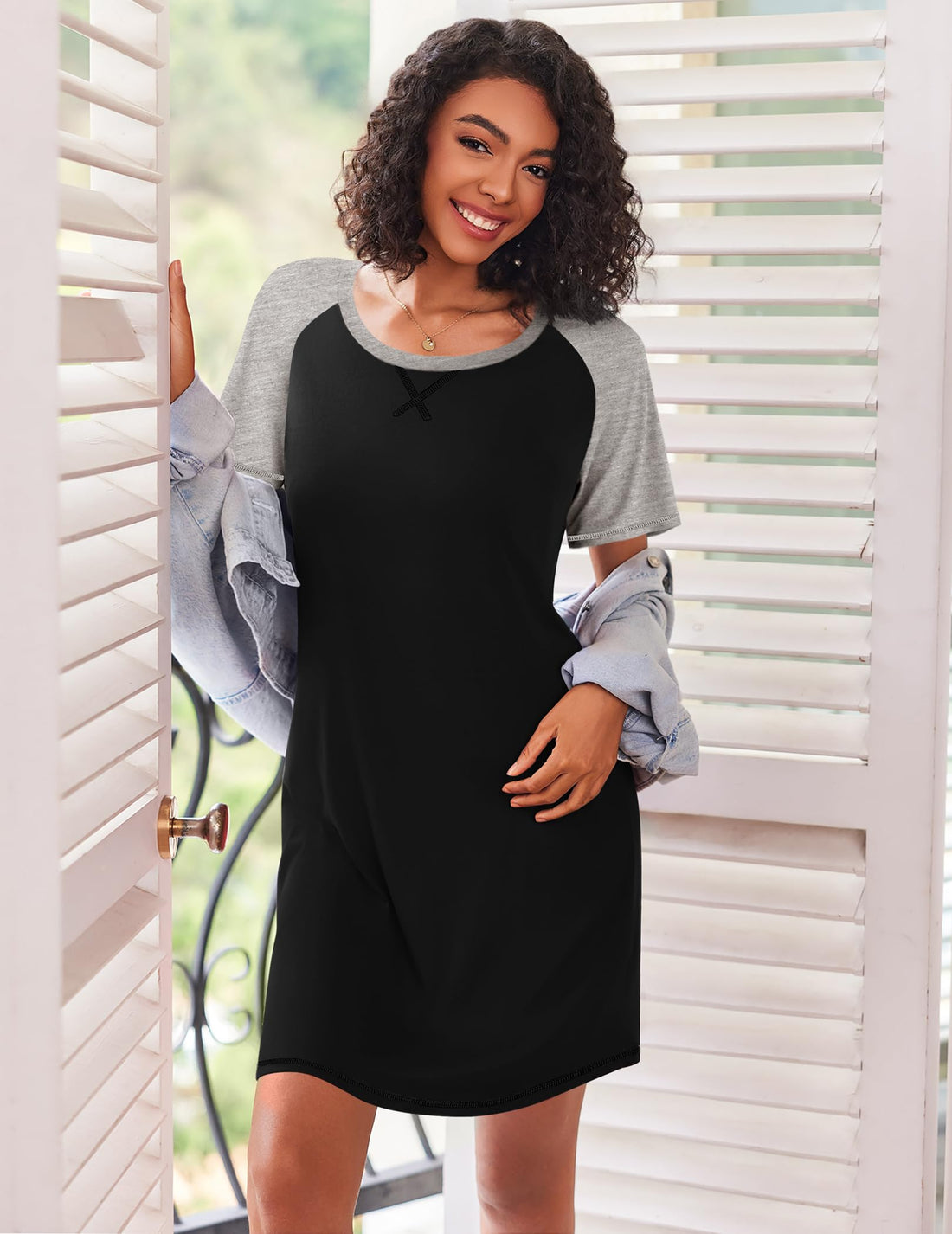 Ekouaer Nightgowns for Women Short Sleeve Sleep Shirts Crewneck Night Shirts Soft Sleepwear Caual T Shirt Sleep Dress