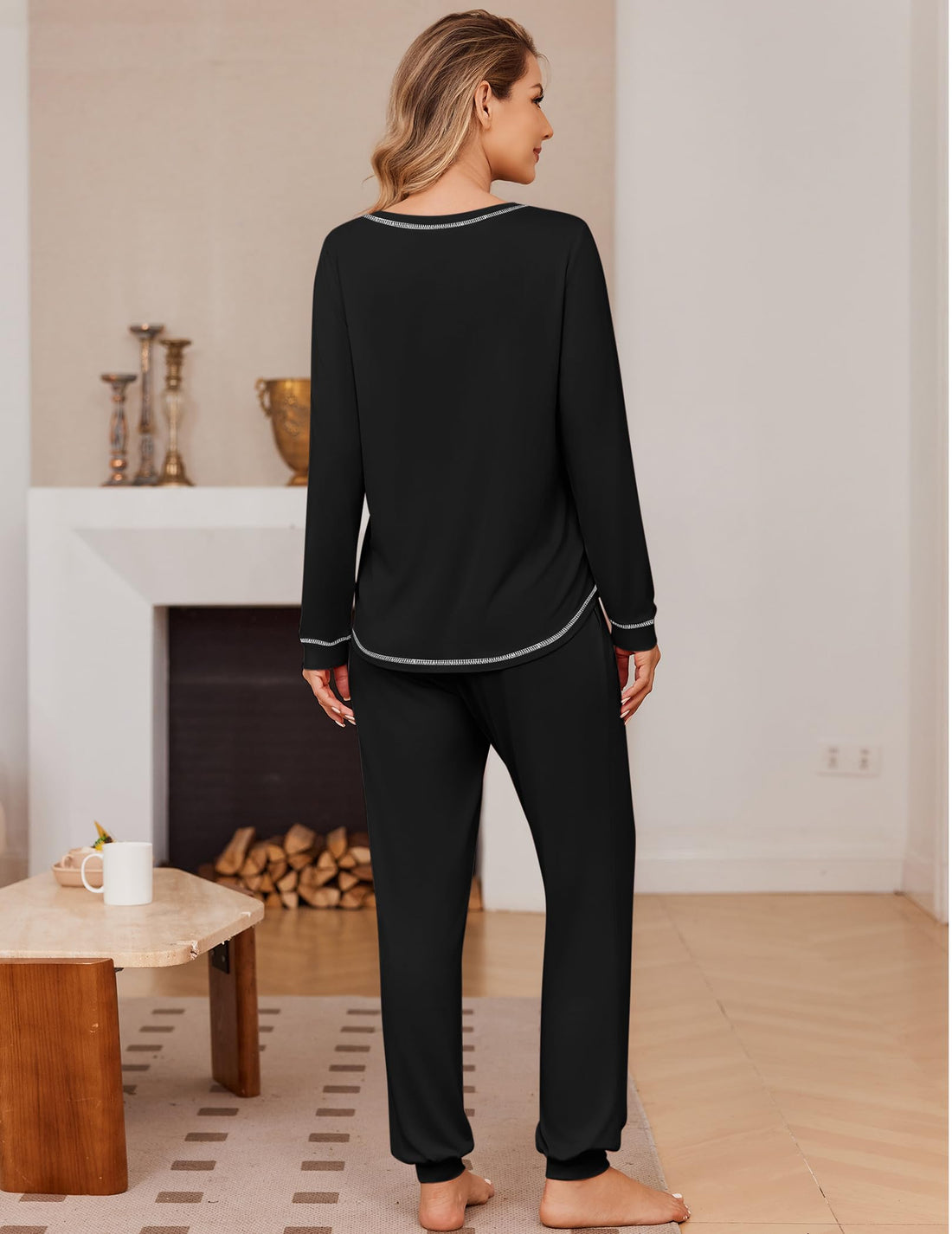 Ekouaer 2 Pack Pajama Sets for Womens Jogger Pants Pjs Long Sleeves Lounge Set Soft Sleepwear with Pockets