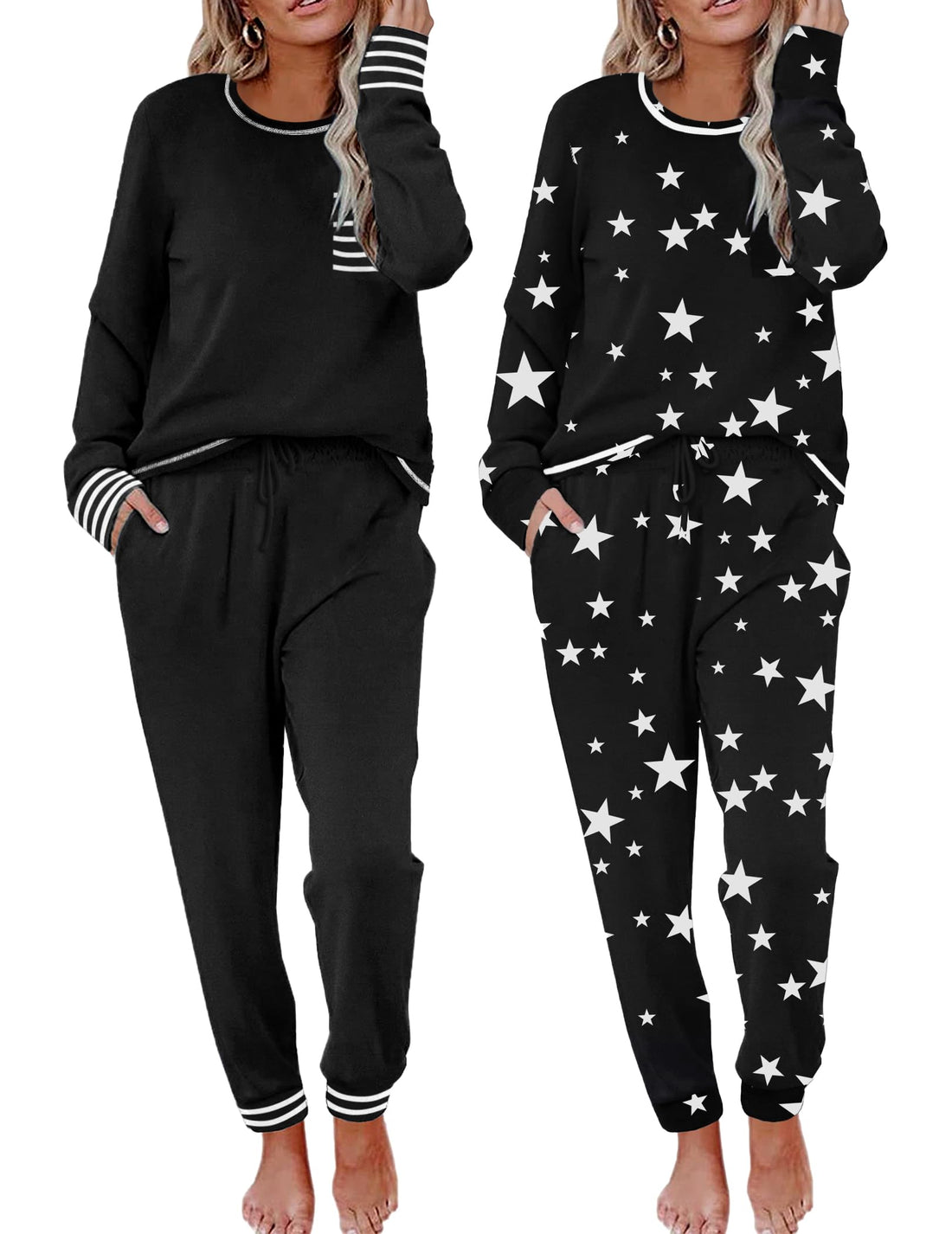 Ekouaer 2 Pack Womens Pajama Sets Long Sleeve Lounge Sets Soft Pj Sleepwear Loungewear