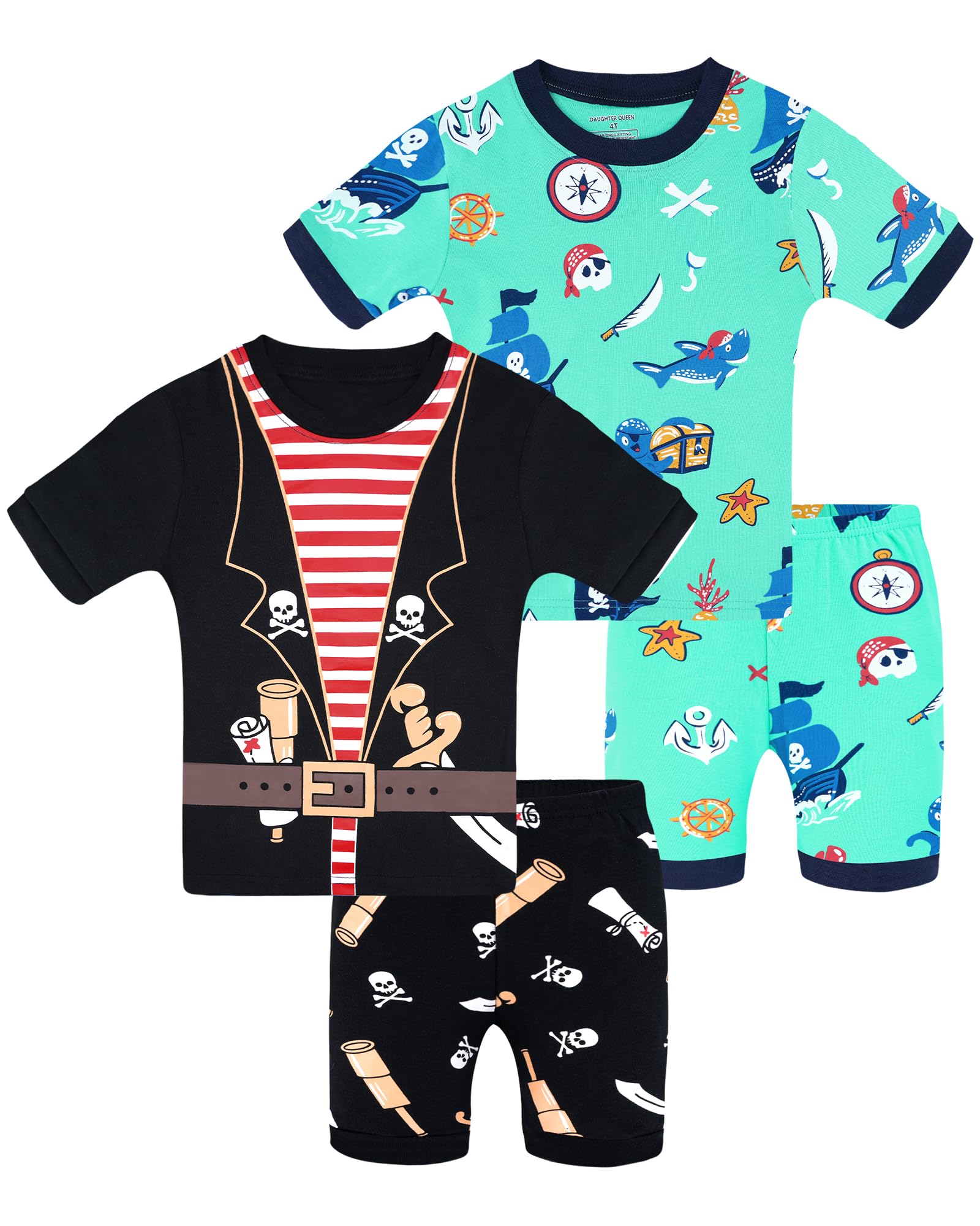 DAUGHTER QUEEN Boys Pajamas 4 Pieces Short Set 100% Cotton Sleepwear Size 18 Months-12 Years