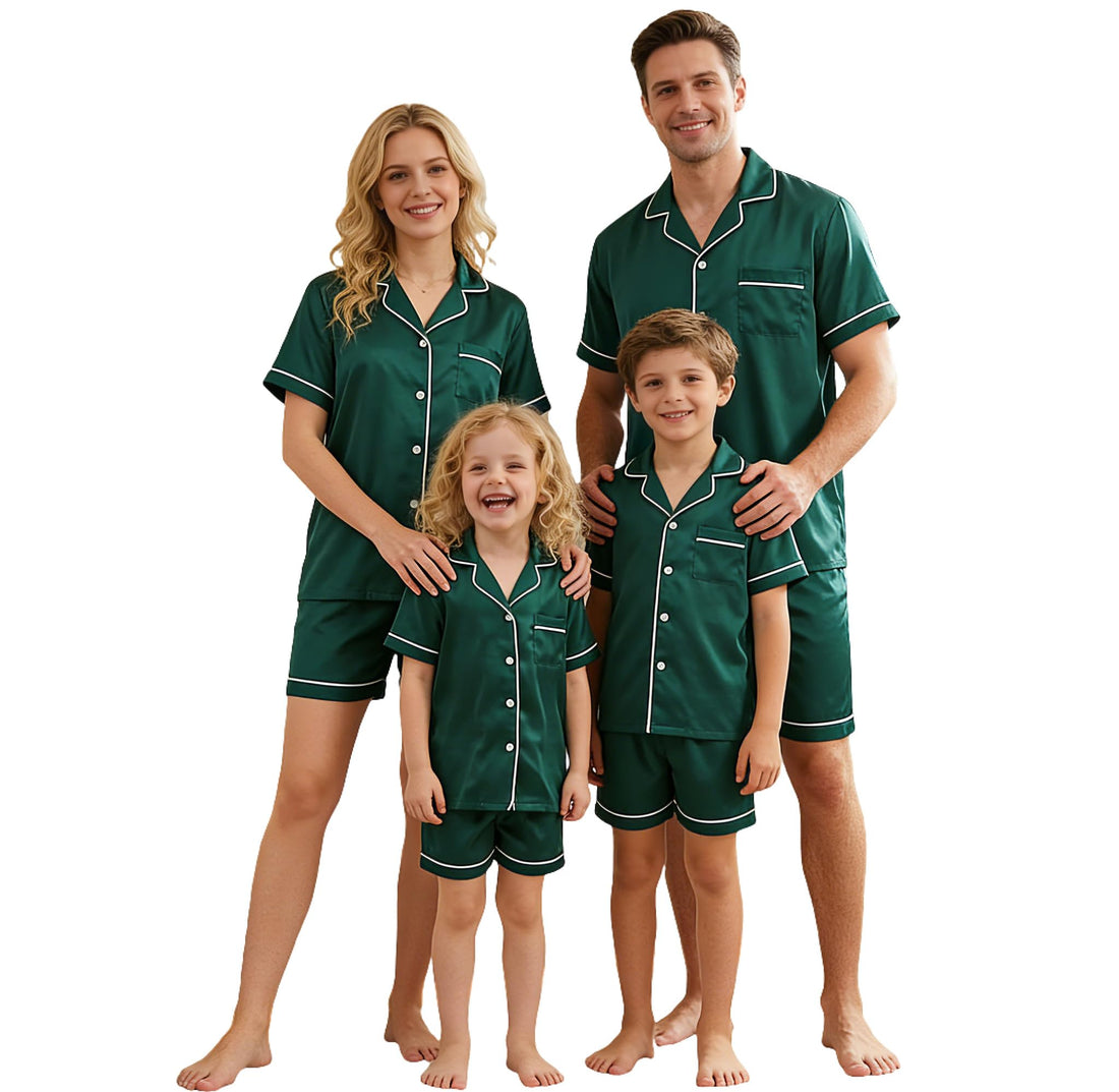 Matching Silk Pajamas Set for Family Summer Short Family Matching Sleepwear Suits Couple Satin Pjs Set