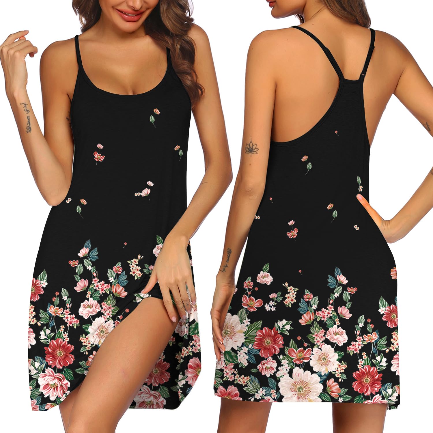 Ekouaer Women's Racerback Sleeveless Nightgown