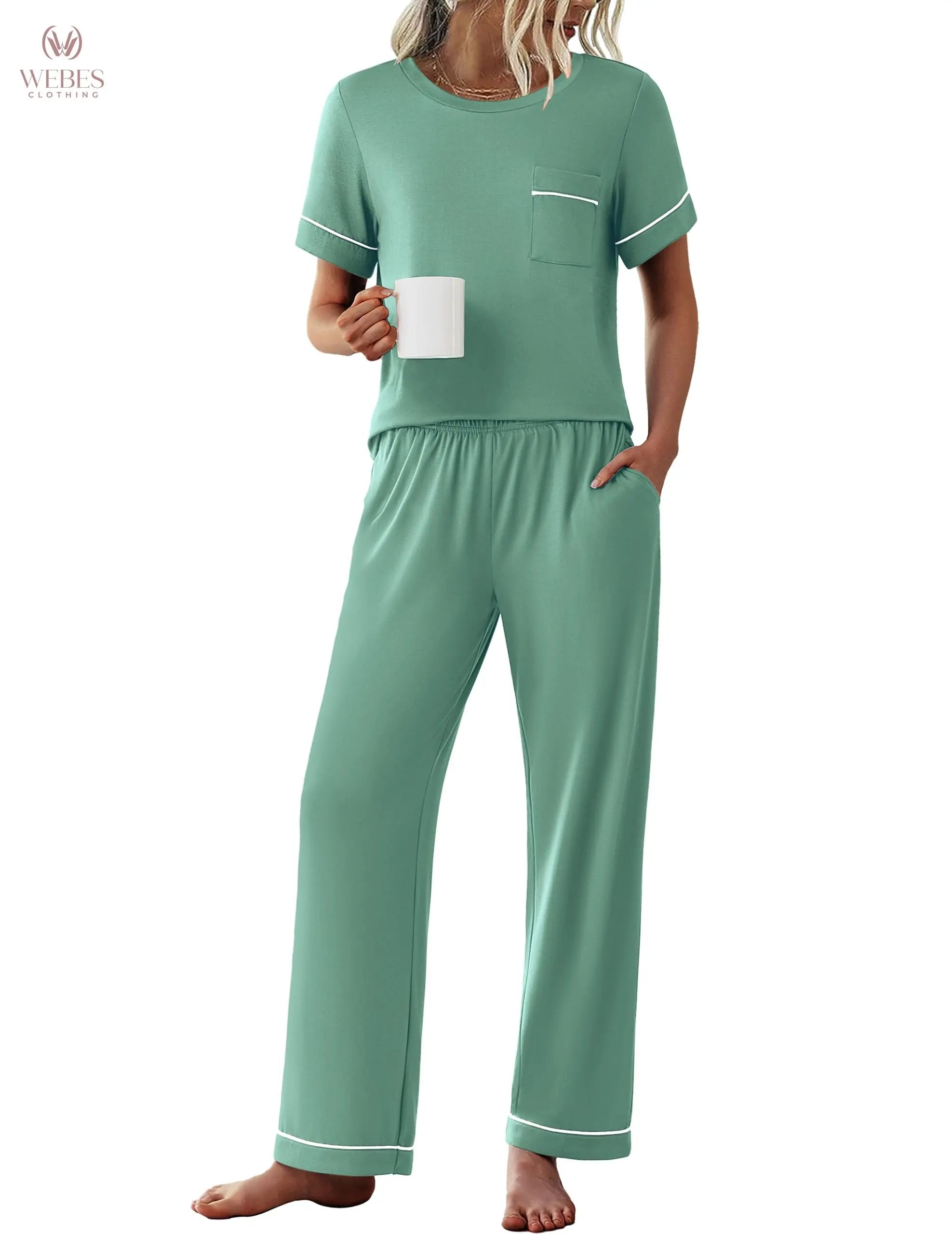 Ekouaer Womens Pajama Sets 2 Piece Pjs Sleepwear Comfy Lounge Set | Short Sleeve Top & Long Pants with Pockets,Soft Lightweight Stretchy Fabric,Summer Loungewear,Gift for Wife,Mom,Friends WEBE CLOTHING