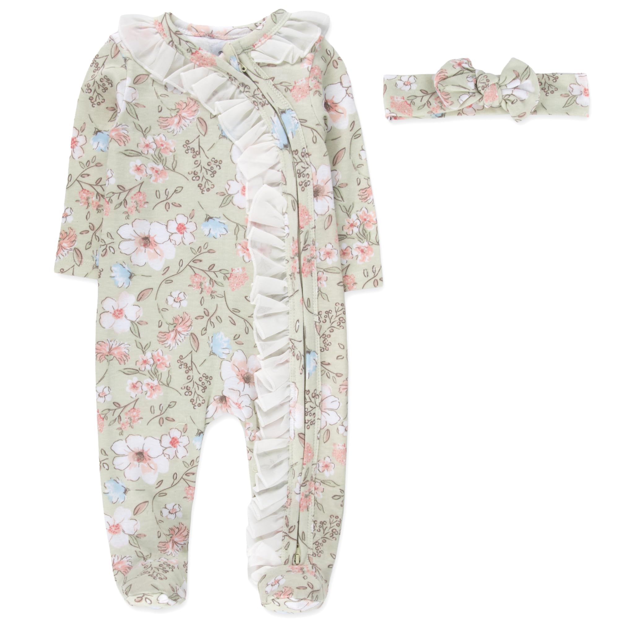 Baby Essentials Baby Girl Sleepers,4 Piece Outfit Set, Romper Footies and Headband – All Season Baby Clothes Gift Set