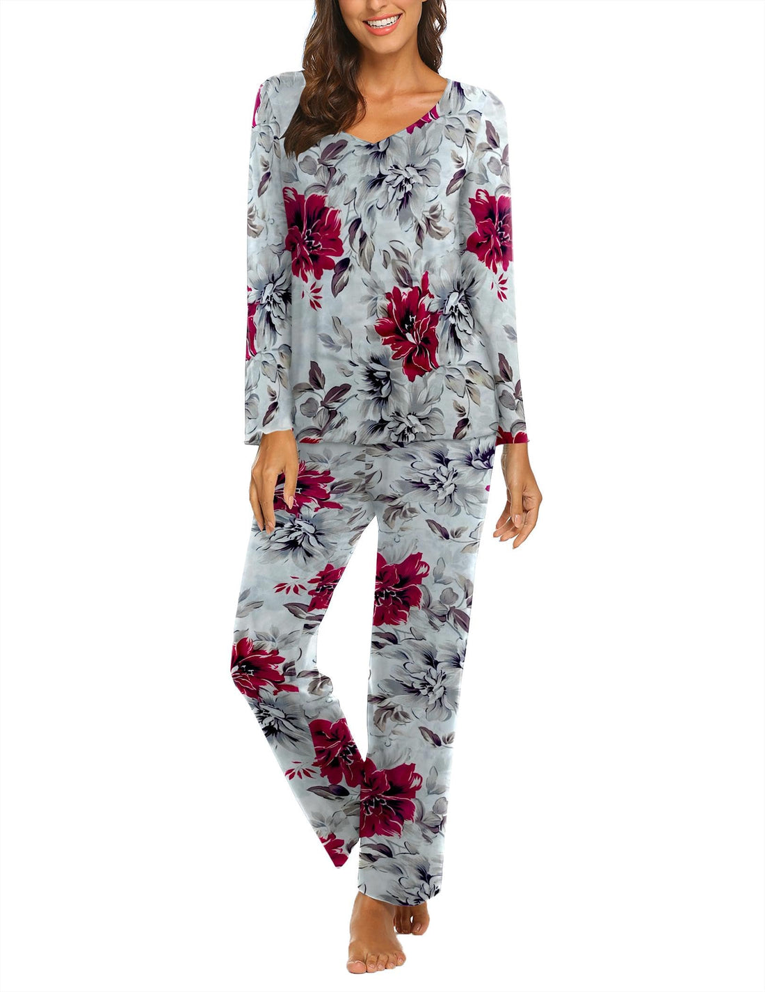 Ekouaer Womens Pajama Sets 2 Piece Lounge Set Fall Winter Pajamas Long Sleeve Pjs Top and Pants Soft Pj Sets Loose Sleepwear
