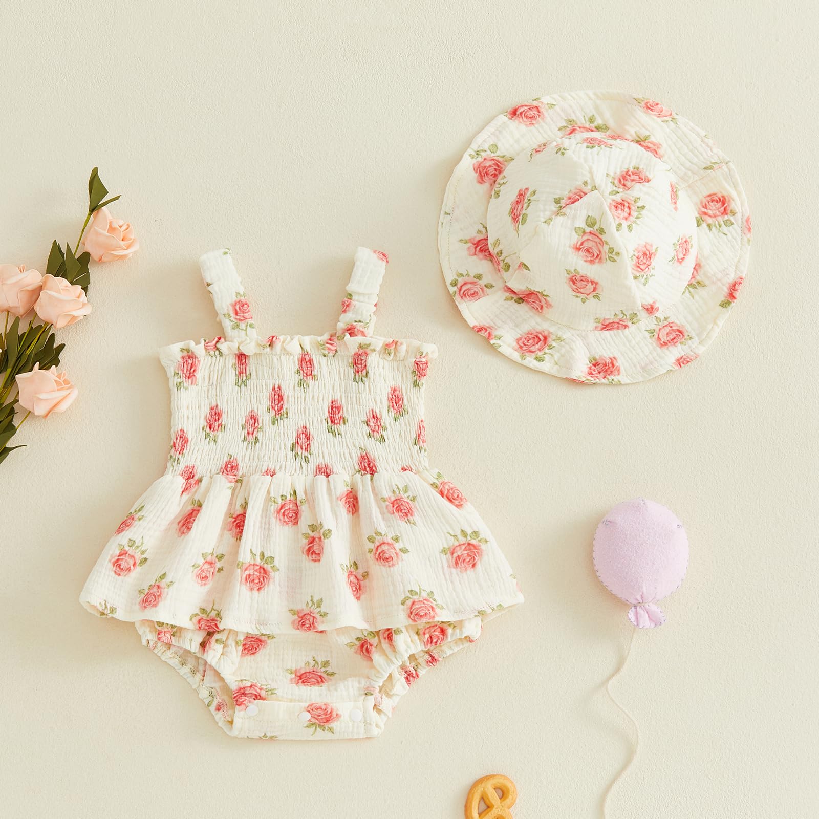 Mubineo Baby Girl Clothes Summer Dress Cotton Linen Romper Sleeveless Smocked Rompers Sun Dress Hat Skirt Boho Outfits WEBE CLOTHING