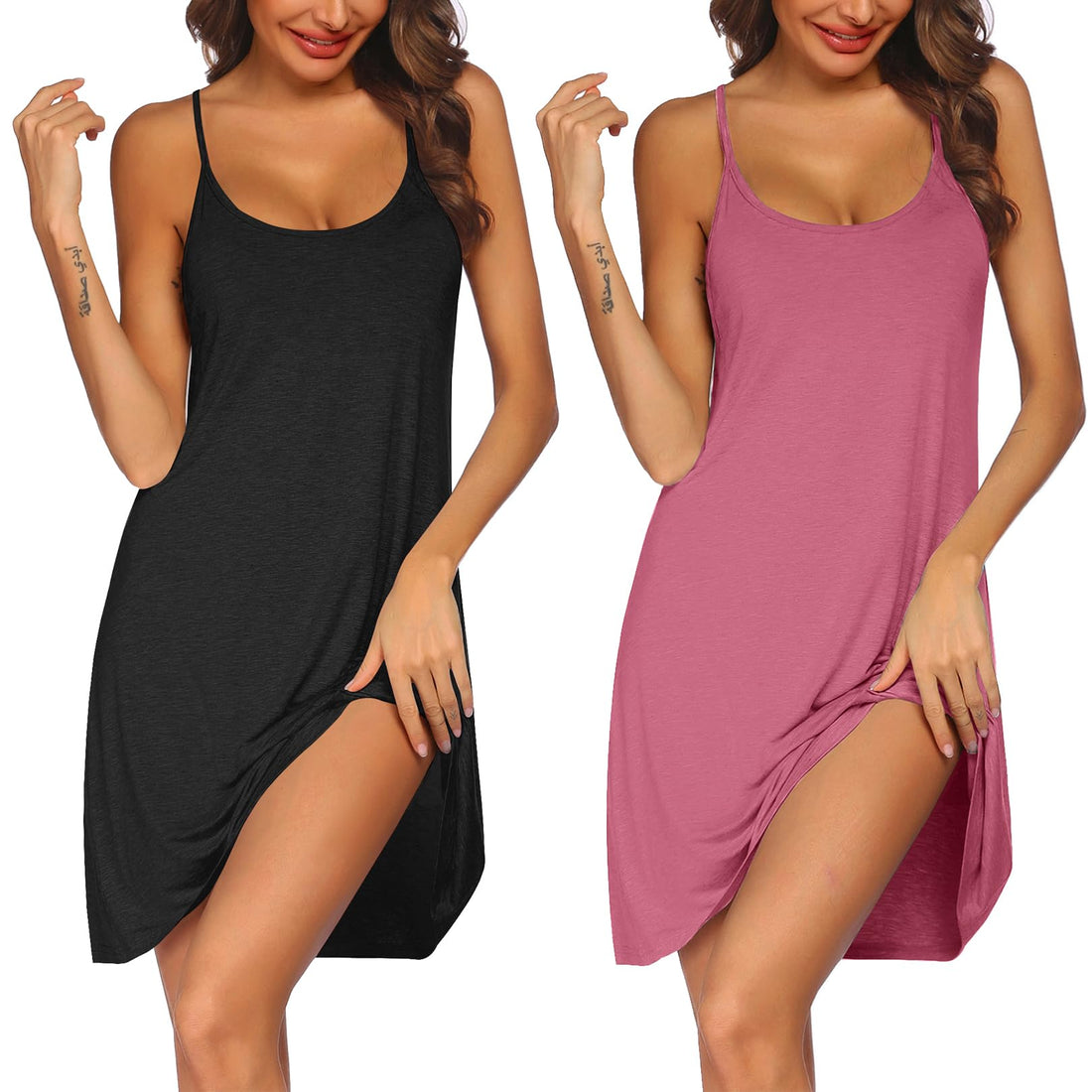 Ekouaer 2 Pack Nightgown for Womens Sleeveless Sleepwear Sleep Tank Chemise | Racerback Sleep Dress Sexy Nighties Ladies Night Dress Soft Pajama Dress Cami Nightgown with Adjustable Spaghetti Straps WEBE CLOTHING