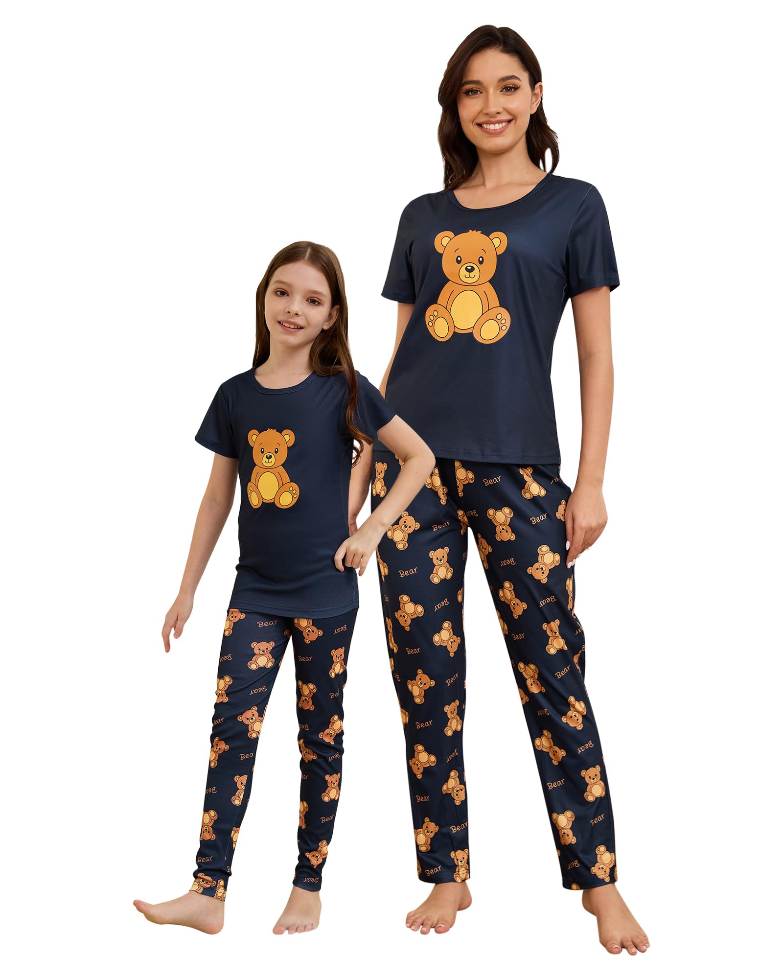 MyFav Mommy and Me Pajamas Heart Print Sleepwear Family Matching Short Sleeve Nightwear