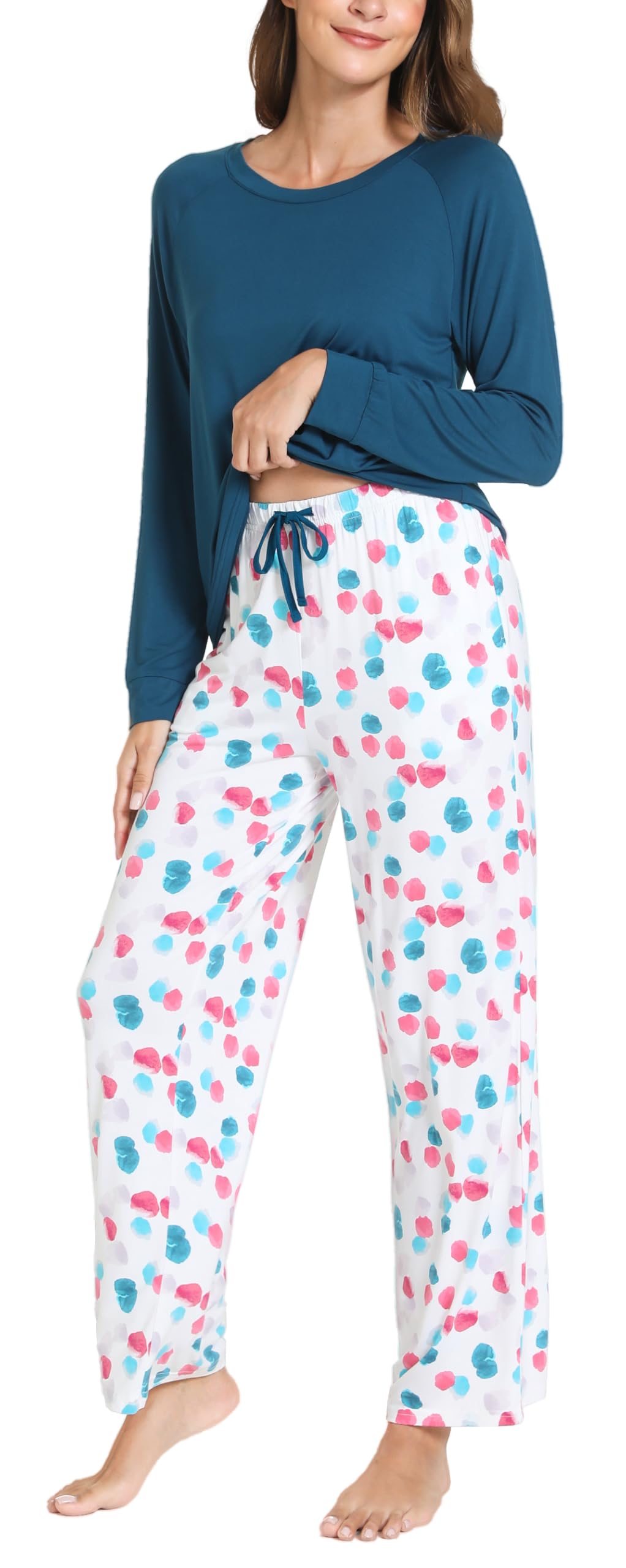 GYS Women's Pajama Sets Long Sleeve Sleepwear Comfy 2 Piece Ladies Pj Sleep Set, Viscose Made from Bamboo