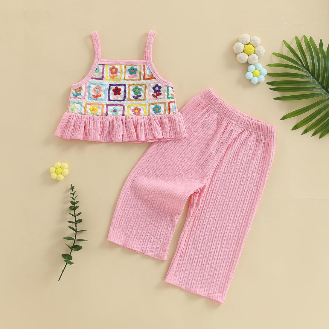 Baby Girl Outfits Crocheted Ruffled Camisole And Elastic Pants Set 6 12 18 24 Months 2 3 4 T WEBE CLOTHING