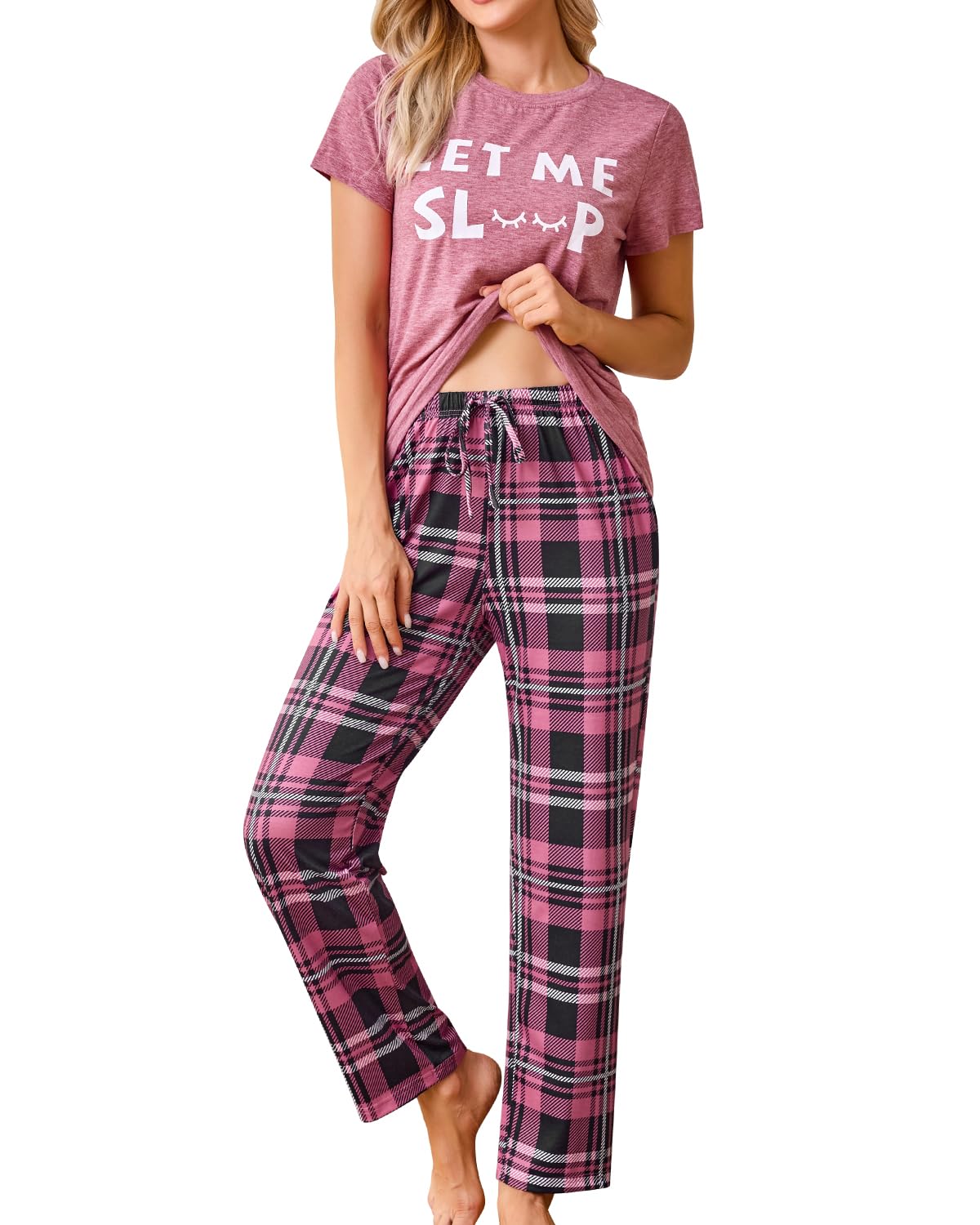 difficort Womens Pajama Sets Short Sleeve Pjs Tops with Long Pants Sleepwear Lounge Set with Pocket WEBE CLOTHING