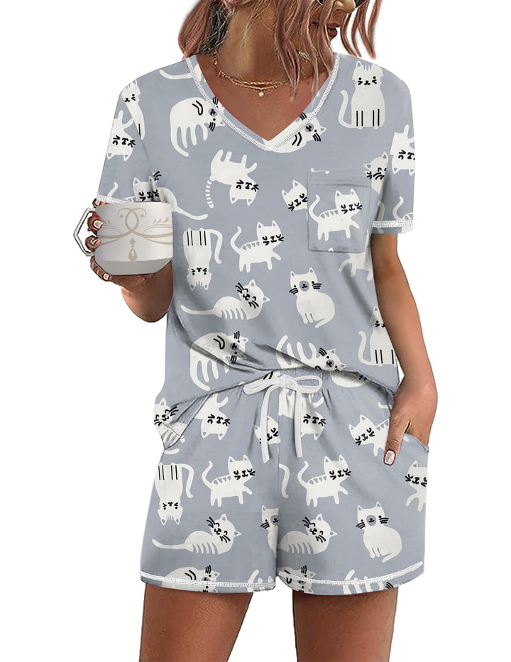 Ekouaer Women's Pajamas Sets Short Sleeve Pjs Two Piece Sleepwear Casual Lounge Sets With Pockets