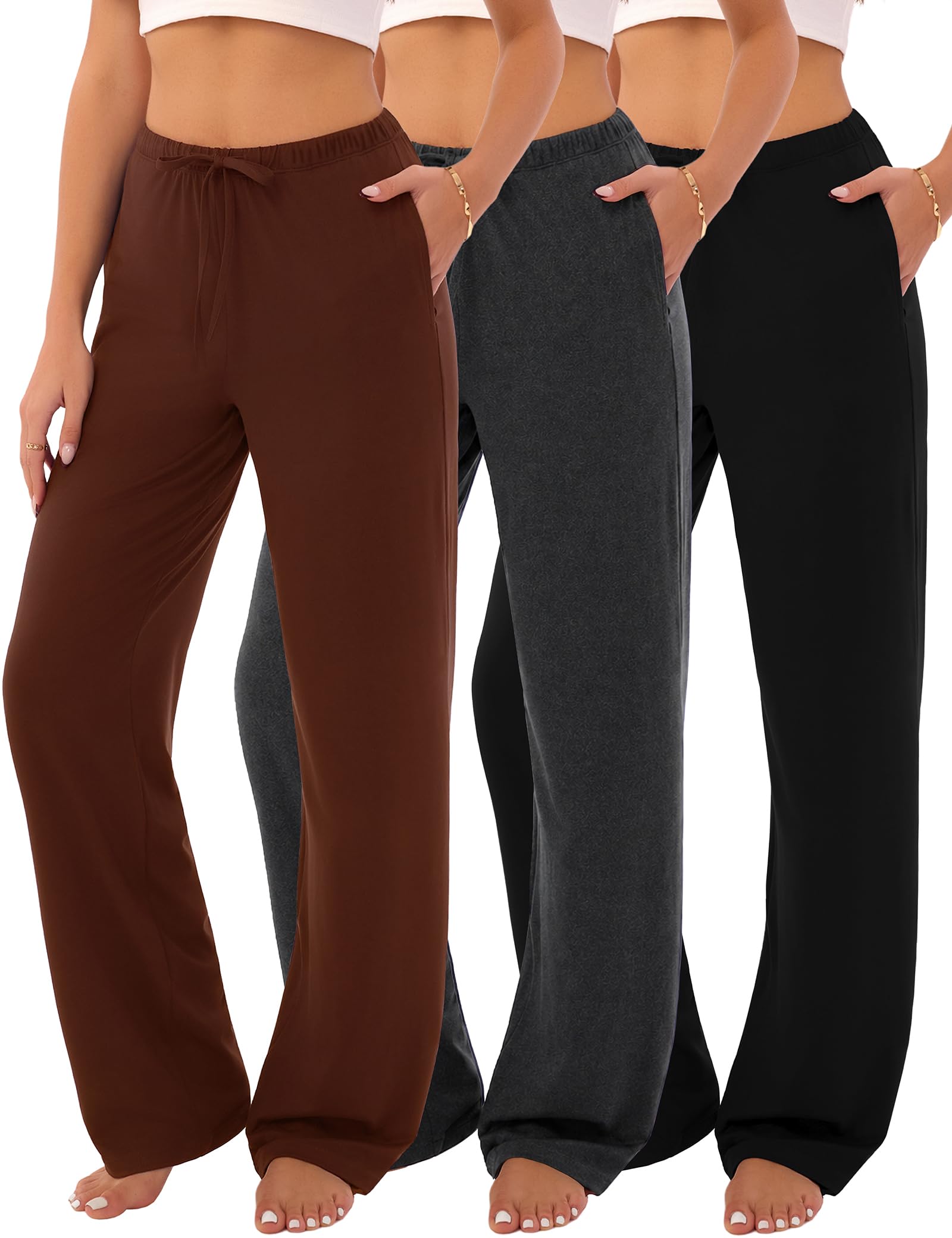3-Pack Womens Pajama Pants with Drawstring, Soft Sleep & Lounge Pants