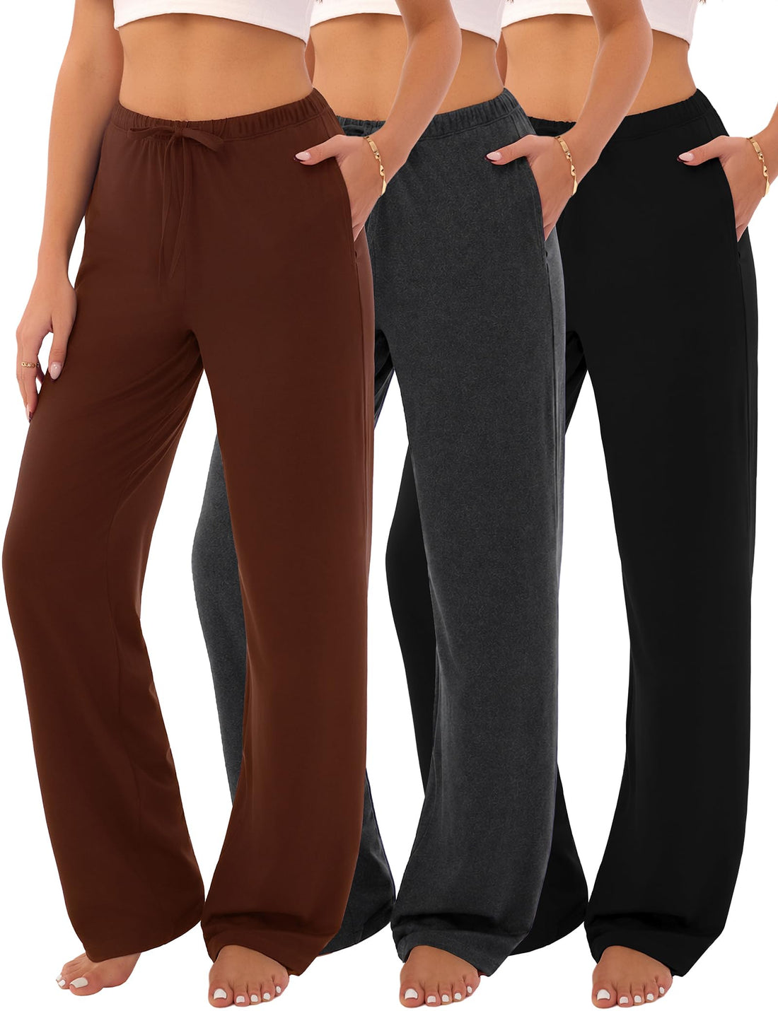 3-Pack Womens Pajama Pants with Drawstring, Soft Sleep & Lounge Pants
