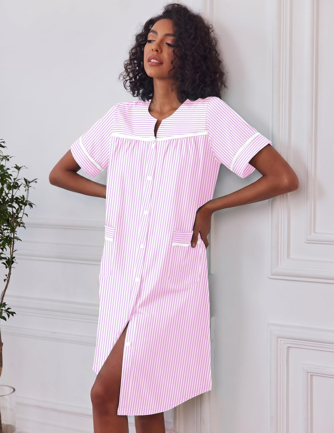 Ekouaer House Dress for Women with Pockets Duster Button Down Nightgown | Nightgowns for Women, Button Dwon House Dress with Pockets, Short Sleeve Duster Housecoat, Moo Moos for Elderly, Mumu Dress WEBE CLOTHING