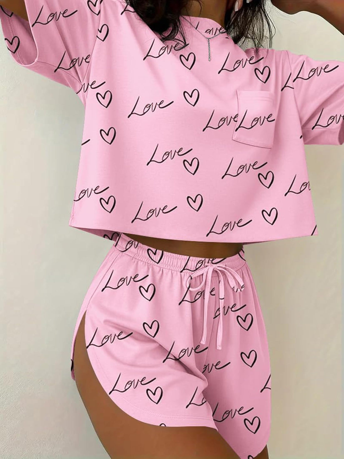 Women's 2 Piece Pajama Set Short Sleeve Sexy Side Split Short Lounge Set Cute Comfy Sleepwear Loungewear