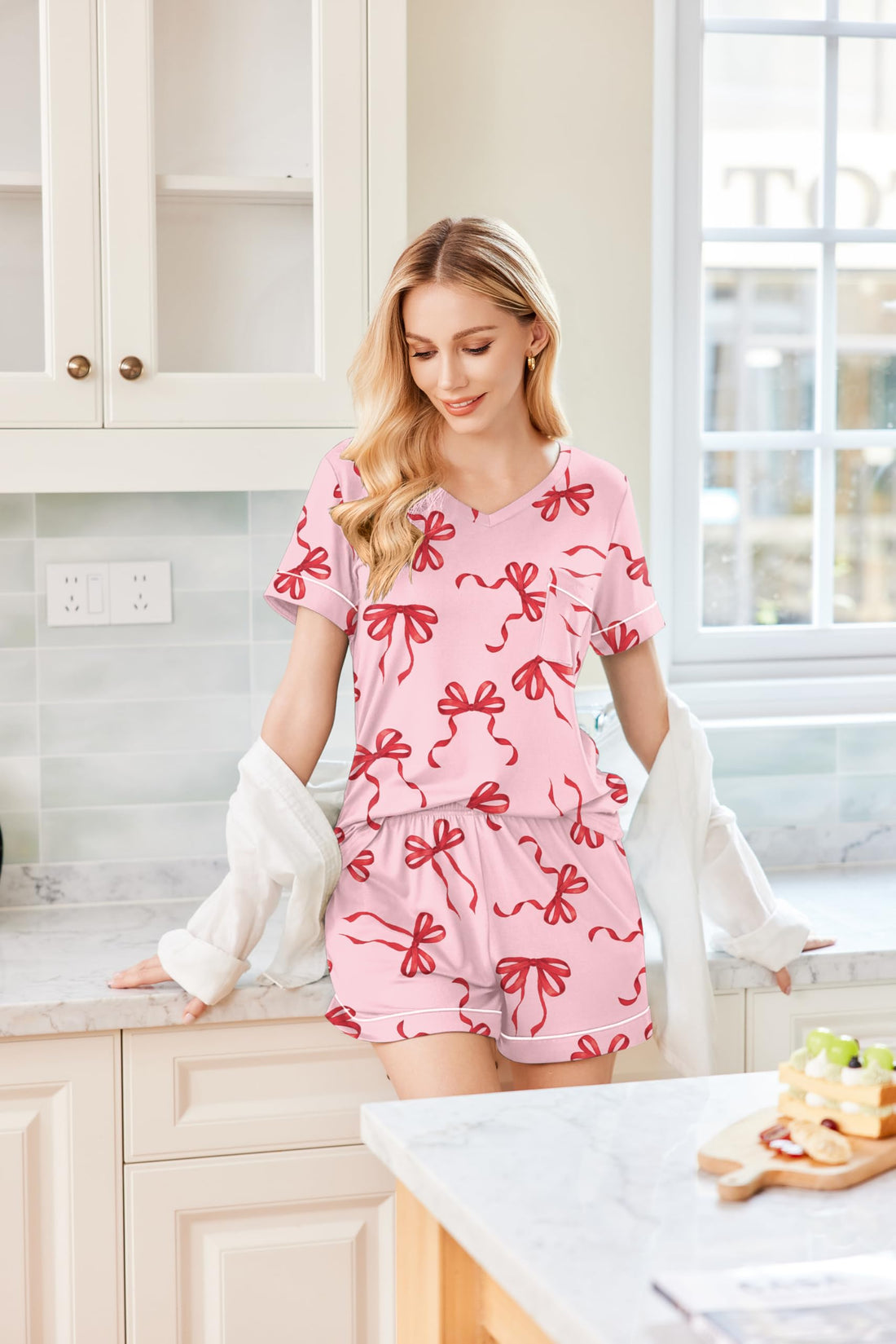 Ekouaer Pajamas for Women Set 2 Piece Short Sleeve Sleepwear Summer Tops and Shorts Pjs Lounge Set S-XXL