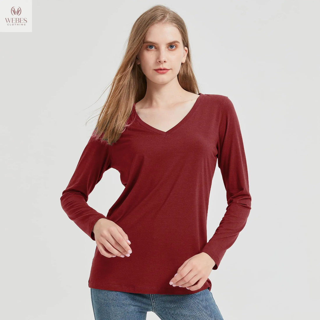 netdraw Women's Bamboo Viscose Long Sleeve V-Neck T-Shirt Soft Comfy Trendy Casual Sleep Pajama Lounge Tops