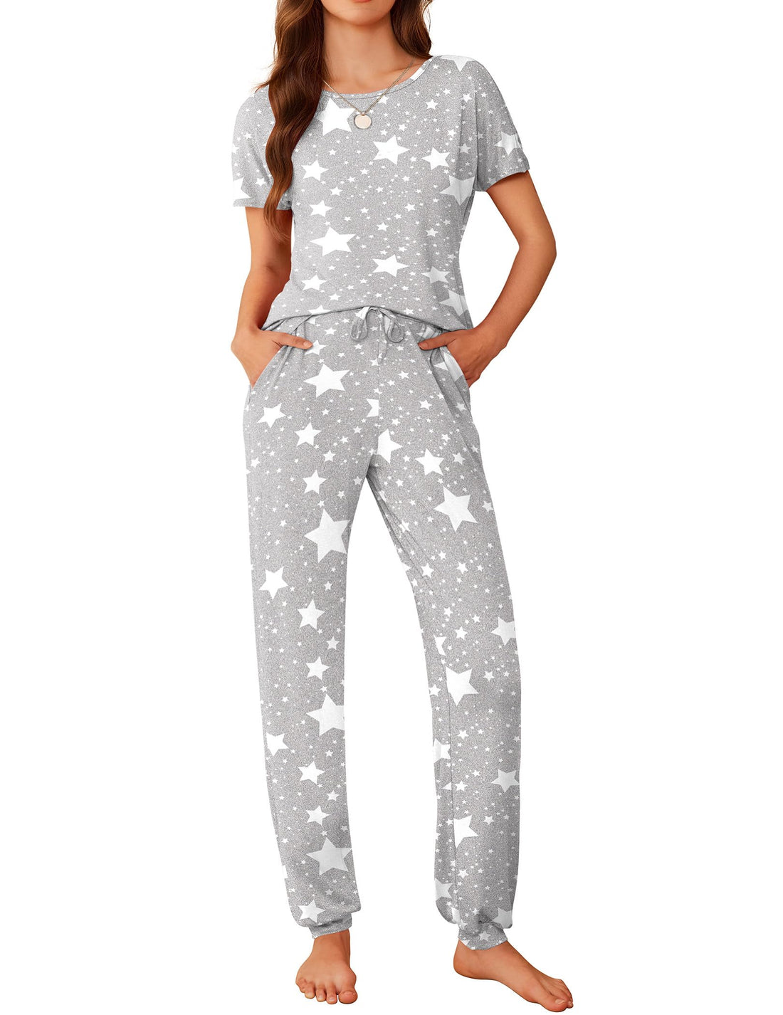 Ekouaer Womens Pajama Sets Short Sleeve Lounge Sets for Women Printed Jogger Pajama Set 2 Piece Pj Sets With Pockets S-XXL WEBE CLOTHING