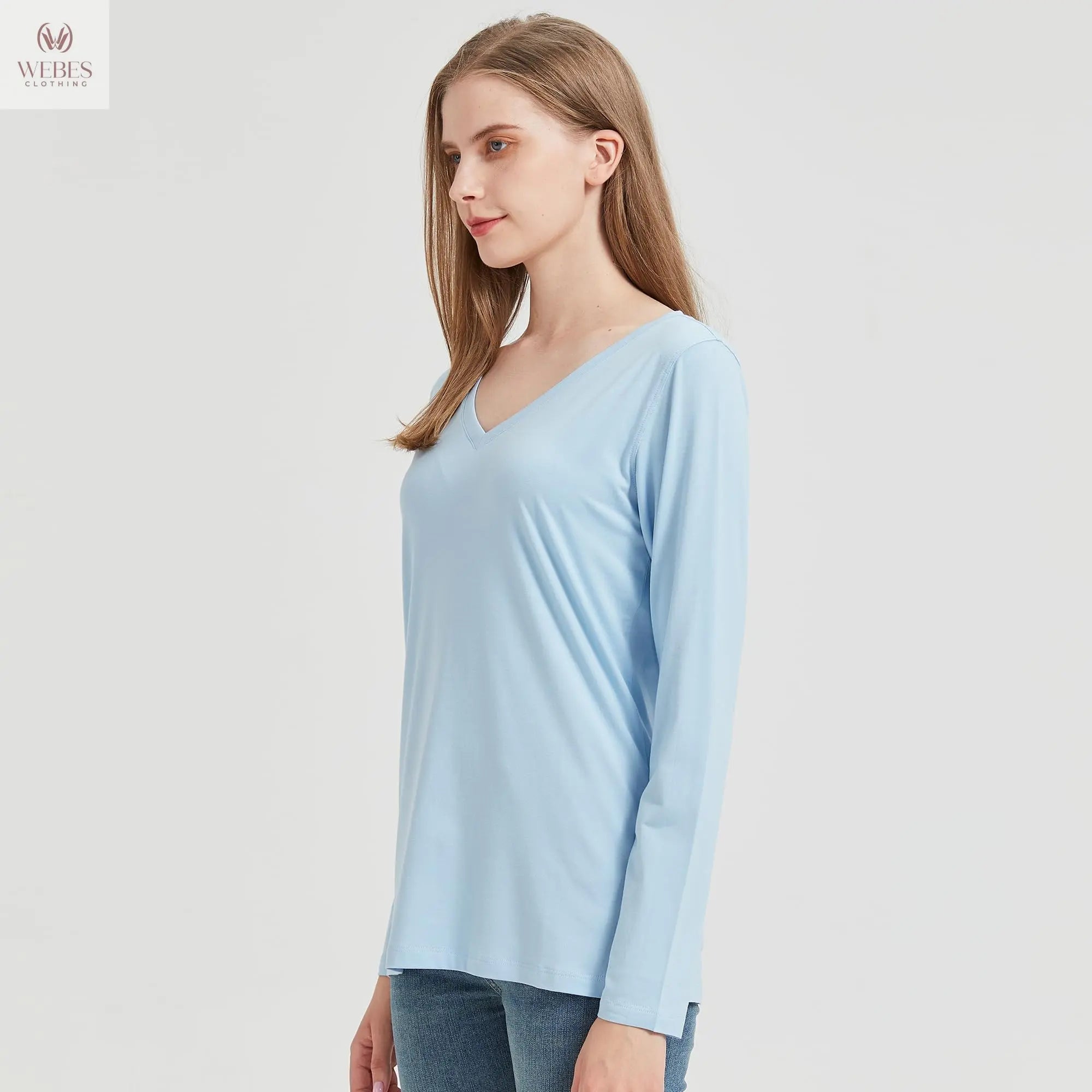 netdraw Women's Bamboo Viscose Long Sleeve V-Neck T-Shirt Soft Comfy Trendy Casual Sleep Pajama Lounge Tops