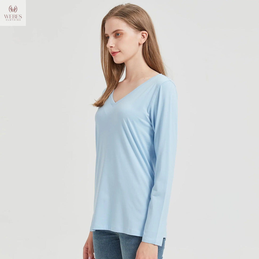 netdraw Women's Bamboo Viscose Long Sleeve V-Neck T-Shirt Soft Comfy Trendy Casual Sleep Pajama Lounge Tops