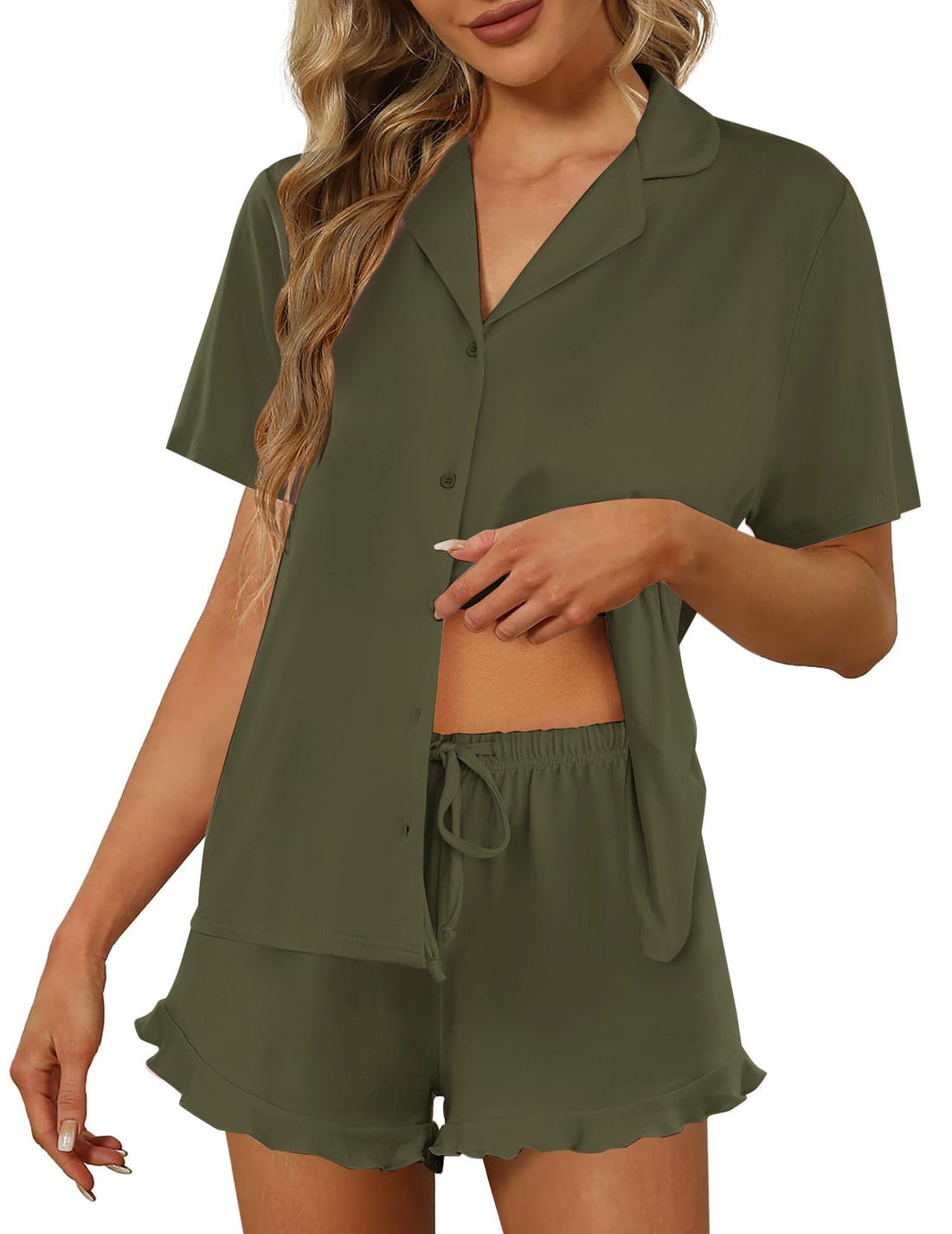 Ekouaer Pajamas Set for Women Short Sleeve Sleepwear Button Down Pjs Lounge Sets Soft Nightwear
