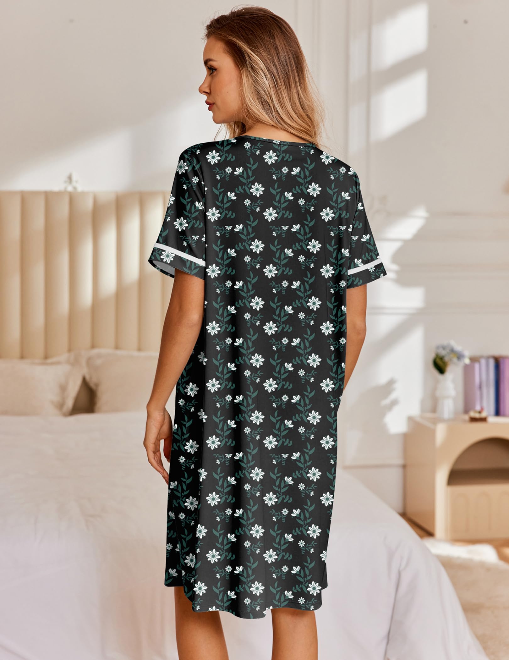 Ekouaer Nightgowns for Women House Dress with Pockets Snap Front House Coat | Duster Mumu Dress, Short Sleeve Moo Moos, Plus Size Sleepwear, Casual Lounge Dress, Labor Delivery Gown, Daily Wear, Home