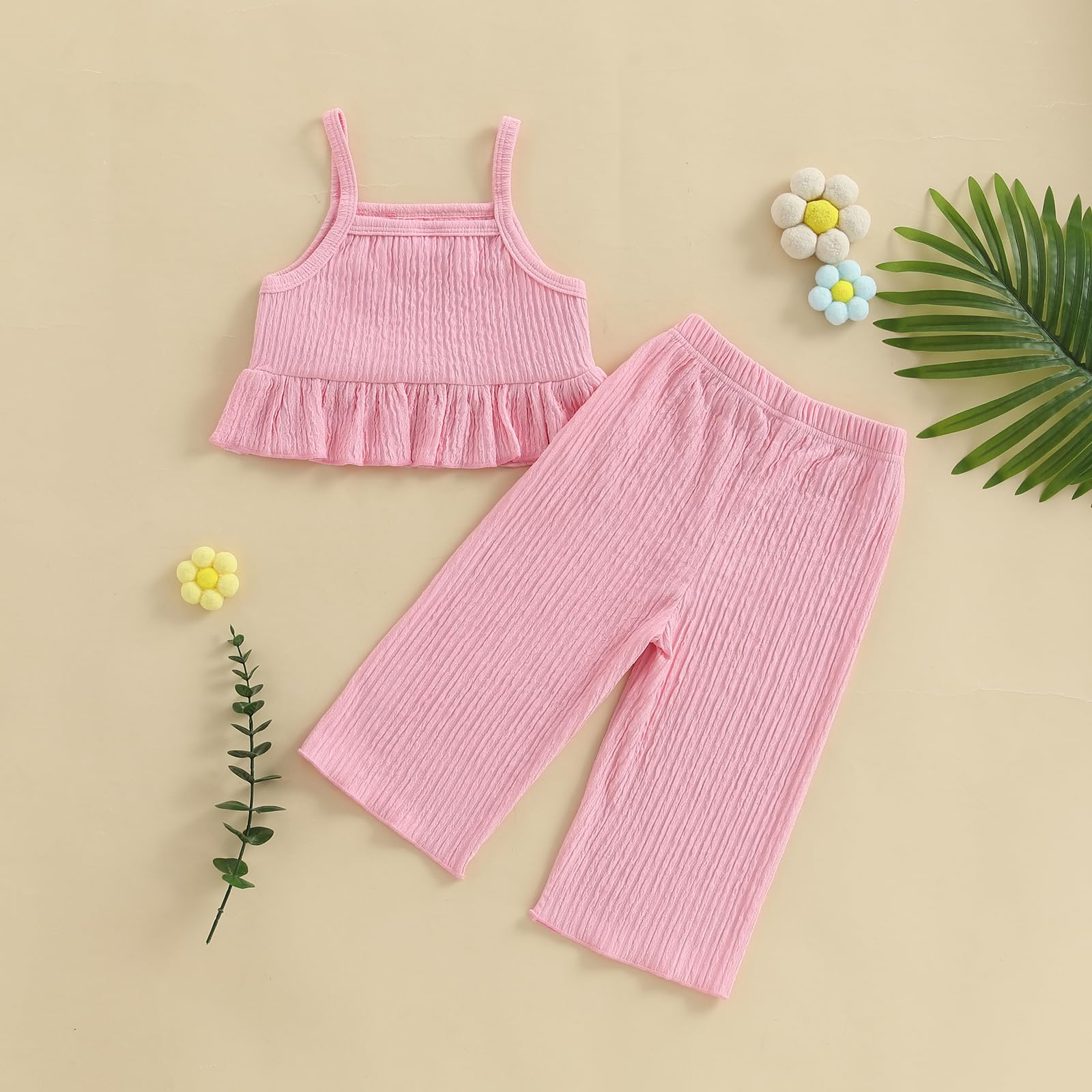 Baby Girl Outfits Crocheted Ruffled Camisole And Elastic Pants Set 6 12 18 24 Months 2 3 4 T WEBE CLOTHING