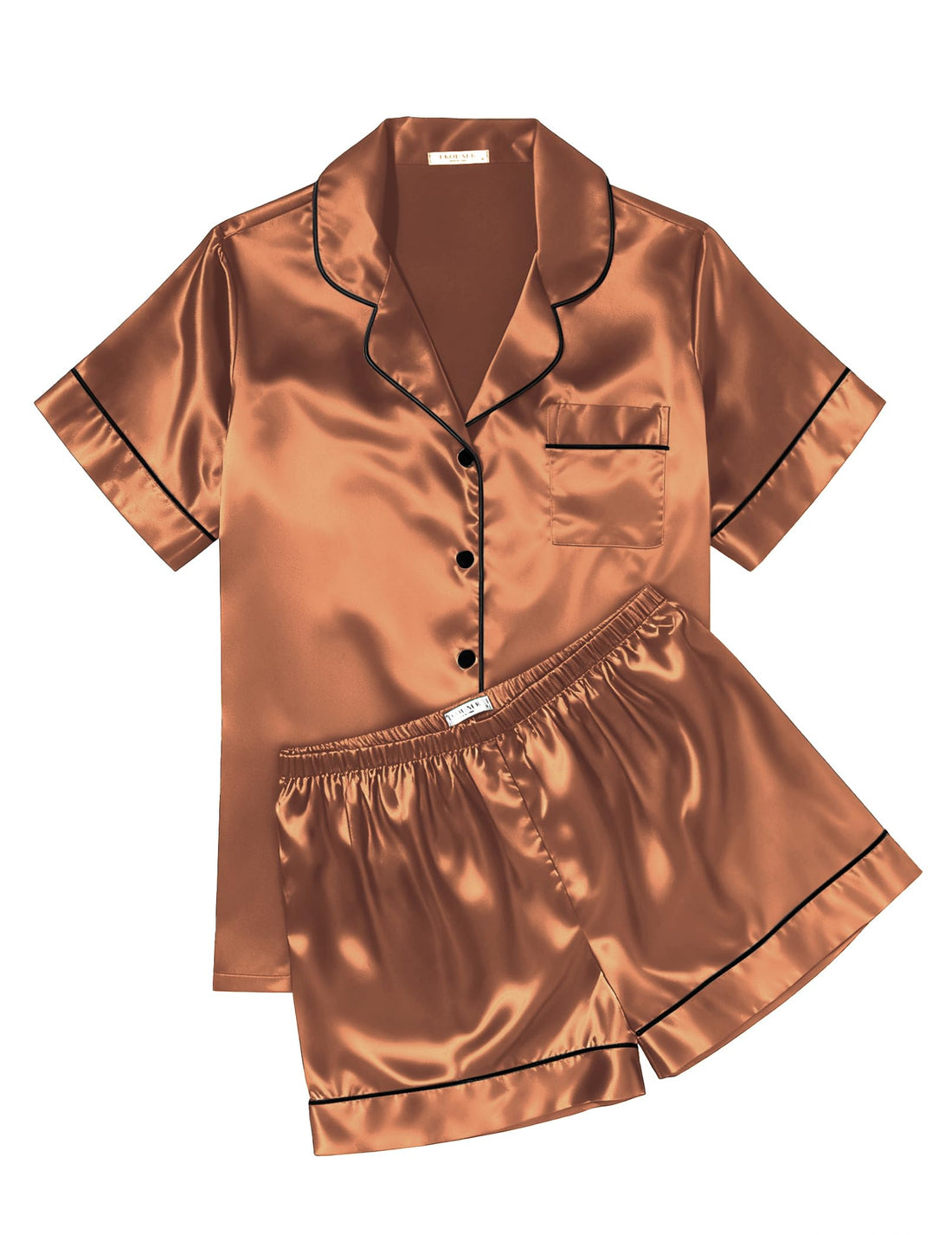 Ekouaer Womens Silk Satin Pajama Sets Soft Short Sleeve Button Down Sleepwear Top and Shorts 2 Piece Pjs Lounge Set