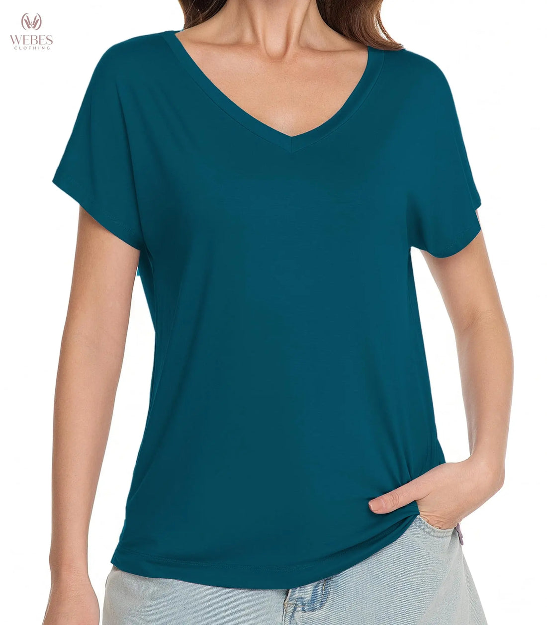 WiWi Bamboo Viscose Shirts for Women, Super Soft Short Sleeve Sleep Pajama Tops, Cooling Satin V Neck Summer Lounge Wear